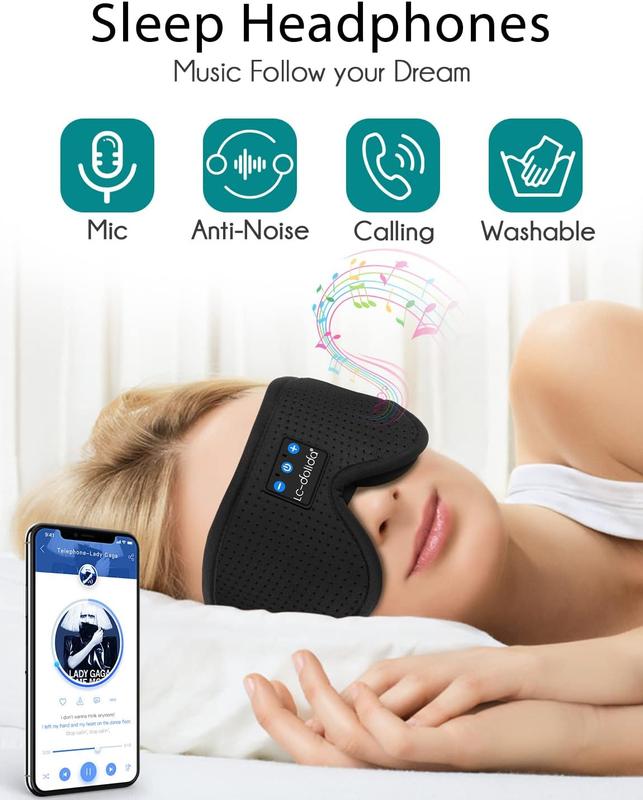 Sleep Mask with Bluetooth Headphones, Sleep Mask 3D Sleeping for Side Sleepers, Eye Cover Blindfold for Travel Nap Yoga, Black,Pink
