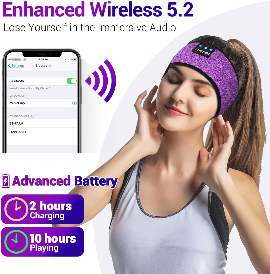 LC-dolida Sleep Headphones Bluetooth Headband Sleeping Wireless Headband Headphones with Thin HD Stereo Speakers Perfect for Side Sleepers, Sport, Yoga, Travel