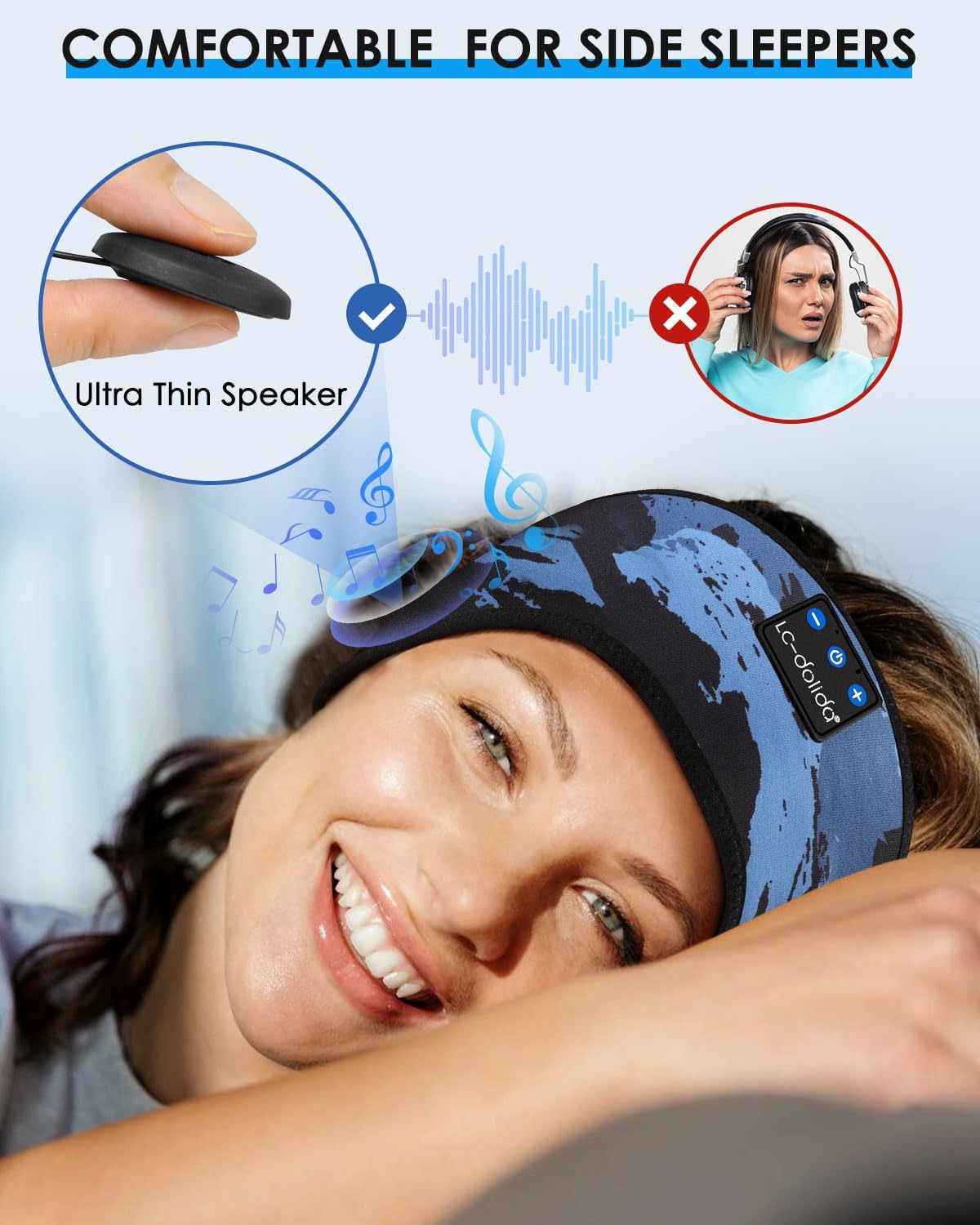 LC-dolida Sleep Headphones Bluetooth 5.4 Headband, Sports Wireless Earphones with Ultra-Thin HD Stereo Speaker Sweat Resistant Earbuds Sleeping Headphone for Workout Running Cool Gadgets Unique Gifts