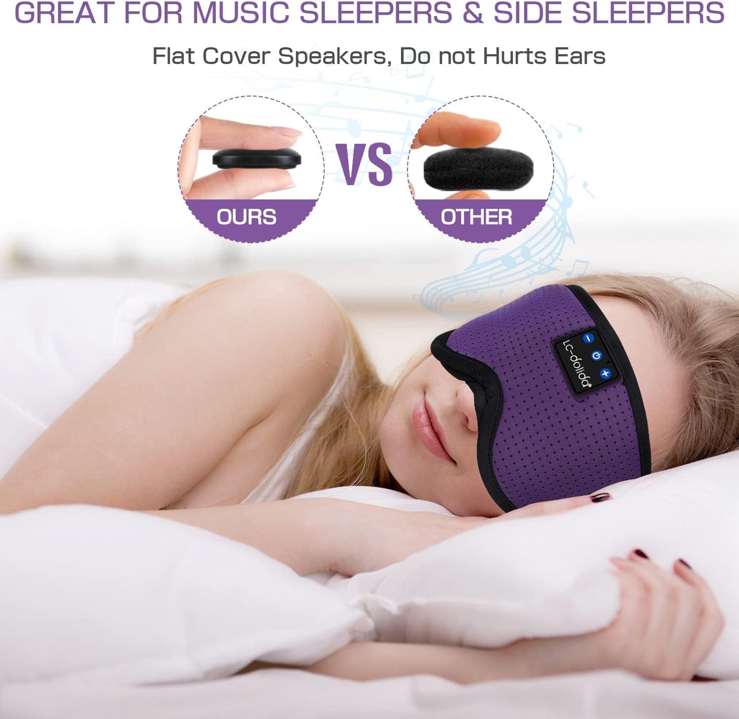 LC-dolida Sleep Headphones, Sleep Mask Bluetooth Wireless Music Eye Mask, Sleeping Headphones for Side Sleepers Sleep Mask with Bluetooth Headphones Ultra-Thin Stereo Speakers Perfect for Sleeping