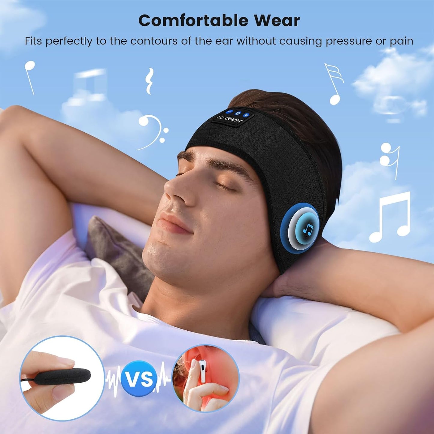 Cuffie per dormire LC-dolida Bluetooth, cuffie per dormire wireless con altoparlanti stereo HD sottili, perfette per chi dorme su un fianco, sport, viaggi, regali migliori per uomini e donne.