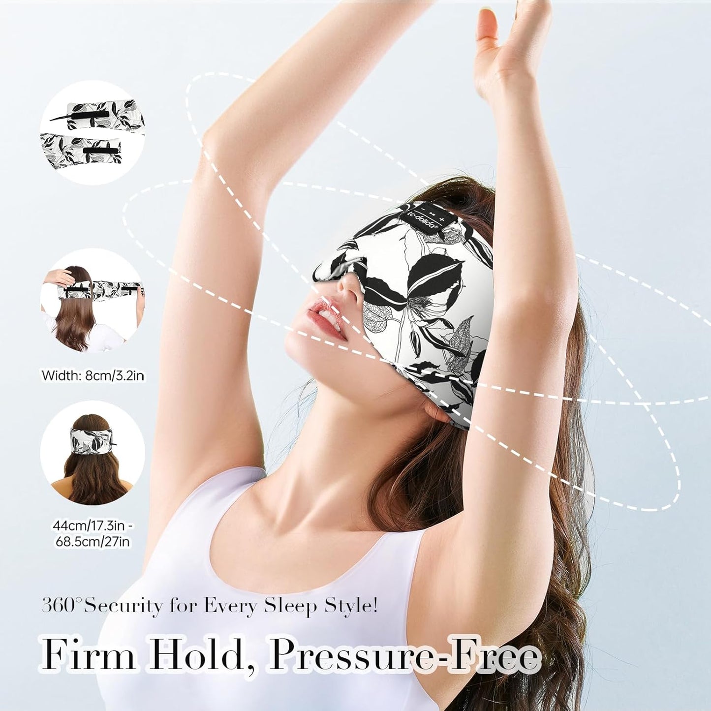 LC-dolida Sleep Mask with Bluetooth Headphones, Extra Large Silk Eye Mask for Sleeping Side Day Sleepers, Sleep Headphones Bluetooth 5.4 for Women Men with Thin Speaker, Blackout, Comfort, Microphone