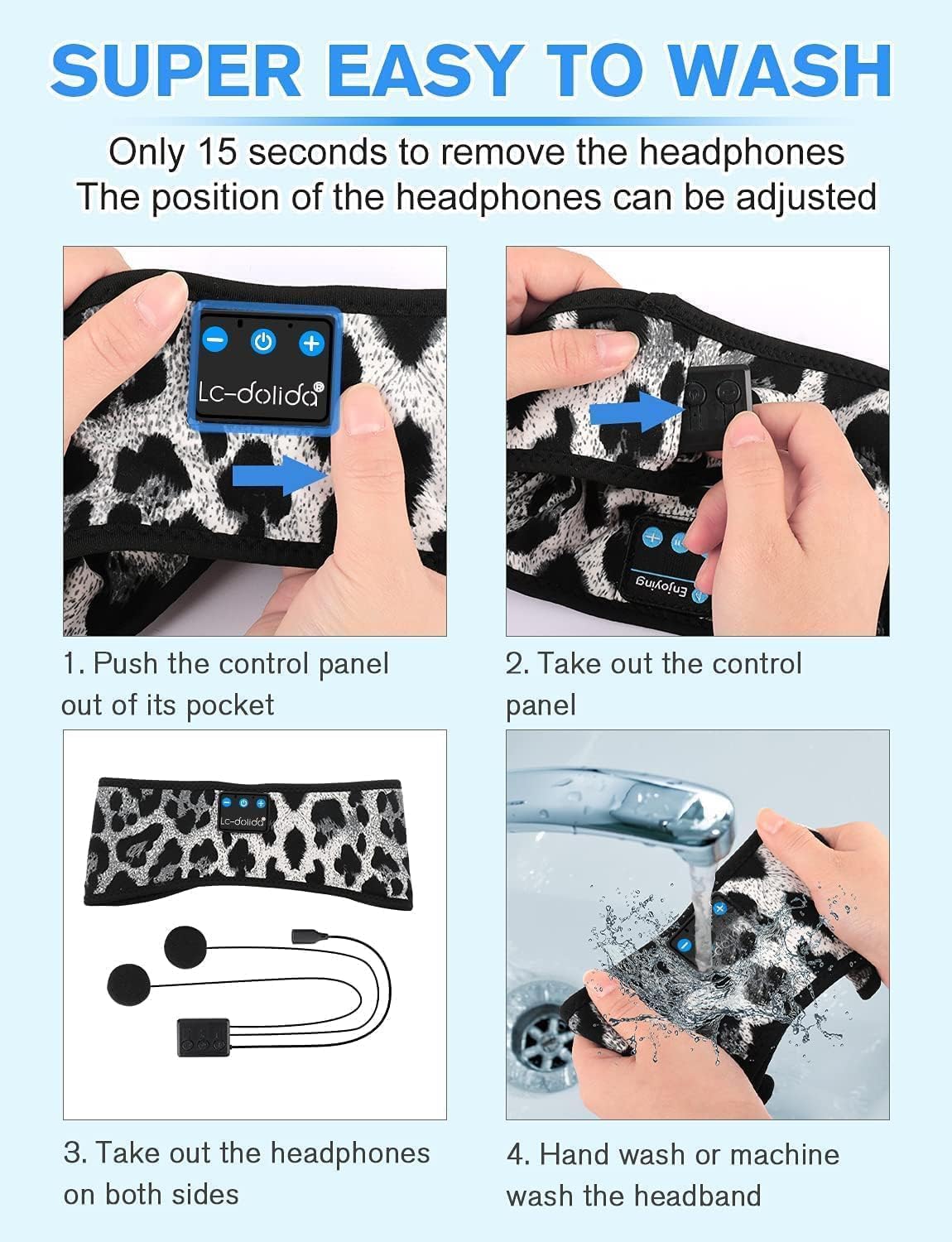 LC-dolida Sleep Headphones Bluetooth 5.4 Headband, Sports Wireless Earphones with Ultra-Thin HD Stereo Speaker Sweat Resistant Earbuds Sleeping Headphone for Workout Running Cool Gadgets Unique Gifts