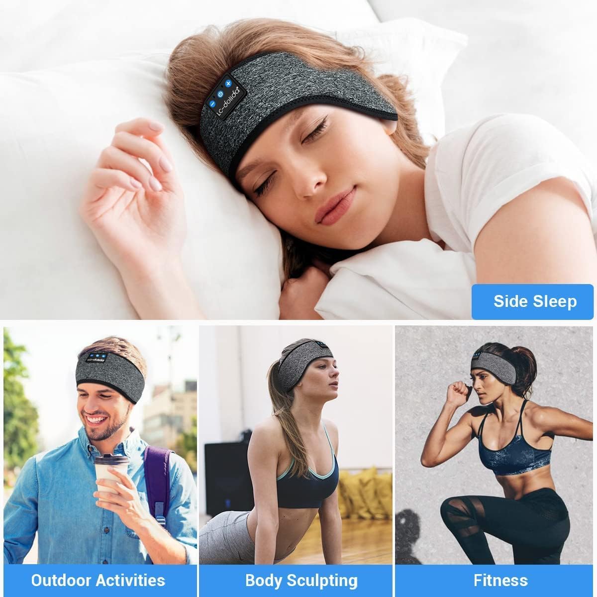 LC-dolida Sleep Headphones Headband Bluetooth 5.4, Sports Headband Earphones Wireless Ultra-Thin HD Stereo Speaker, Sleep Headband Earphones Wireless for Workout Yoga Insomnia Running Meditation Gifts