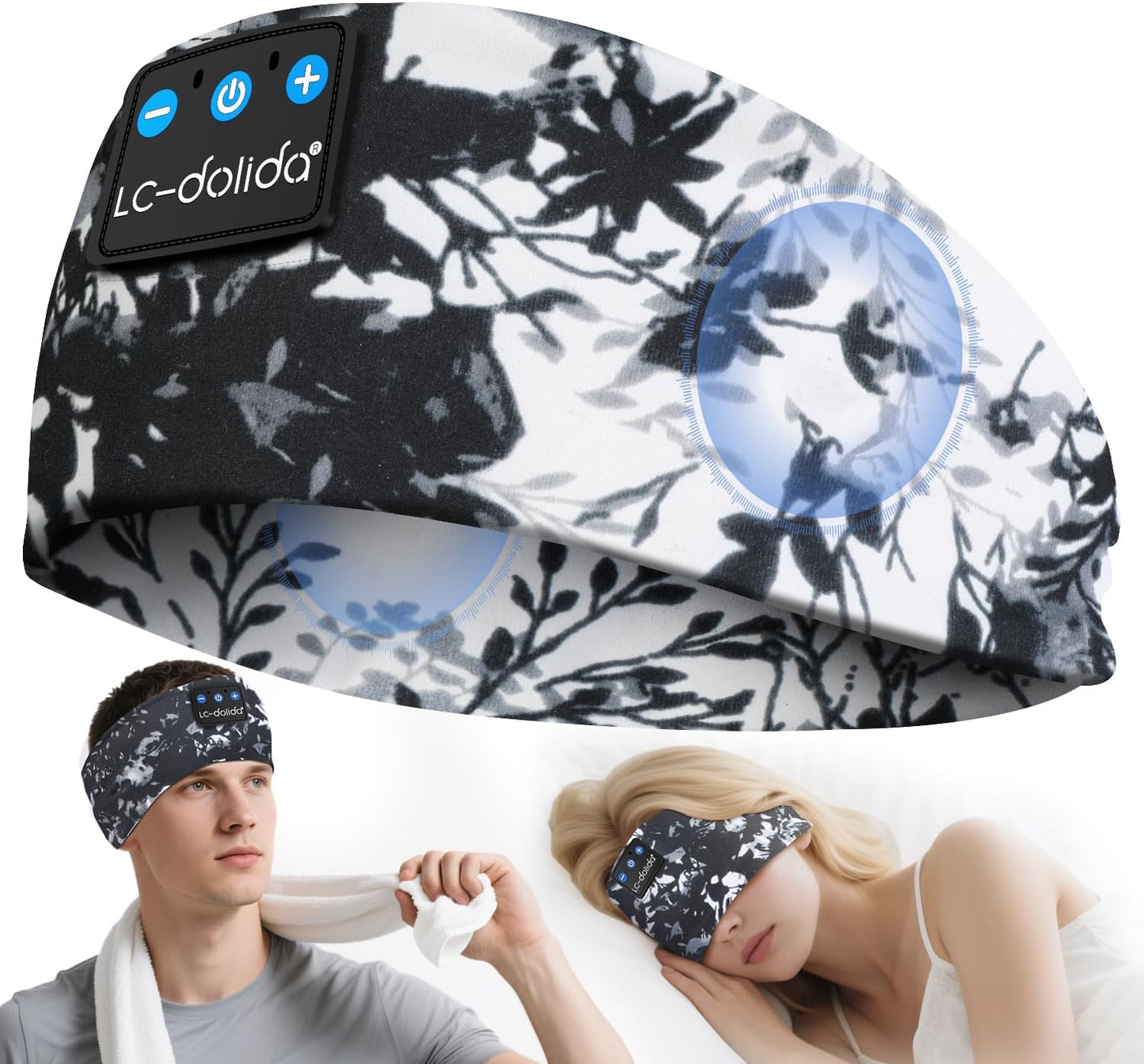 LC-dolida Sleep Headphones Headband Bluetooth 5.4, Sports Headband Earphones Wireless Ultra-Thin HD Stereo Speaker, Sleep Headband Earphones Wireless for Workout Yoga Insomnia Running Meditation Gifts