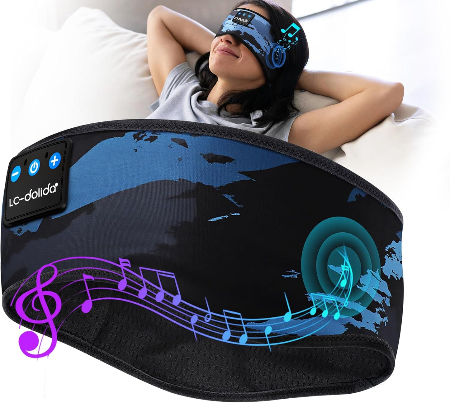 LC-dolida Bluetooth Headband 5.4, Sports Headband Headphones with Thin HD Speakers, Sleep Headphones Soft Long Time Play Sports Headsets for Side Sleepers, Workout, Yoga, Travel, LC006