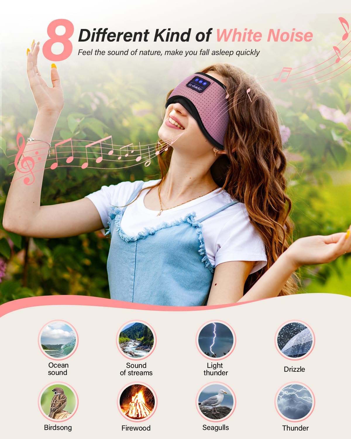 LC-dolida Sleep Headphones, White Noise Bluetooth Sleep Mask 3D Wireless Eye Mask Sleeping with Timing, Sleep Mask with Bluetooth Headphones for Side Sleepers Travel Yoga