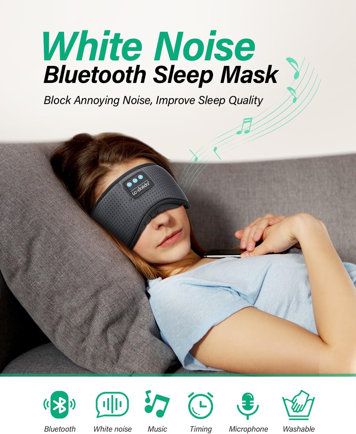 LC-dolida Sleep Headphones, White Noise Bluetooth Sleep Mask 3D Breathable Wireless Eye Mask for Timing, Sleep Mask with Bluetooth Headphones for Side Sleepers Travel,Cool Gadgets for Women Men(Grey)