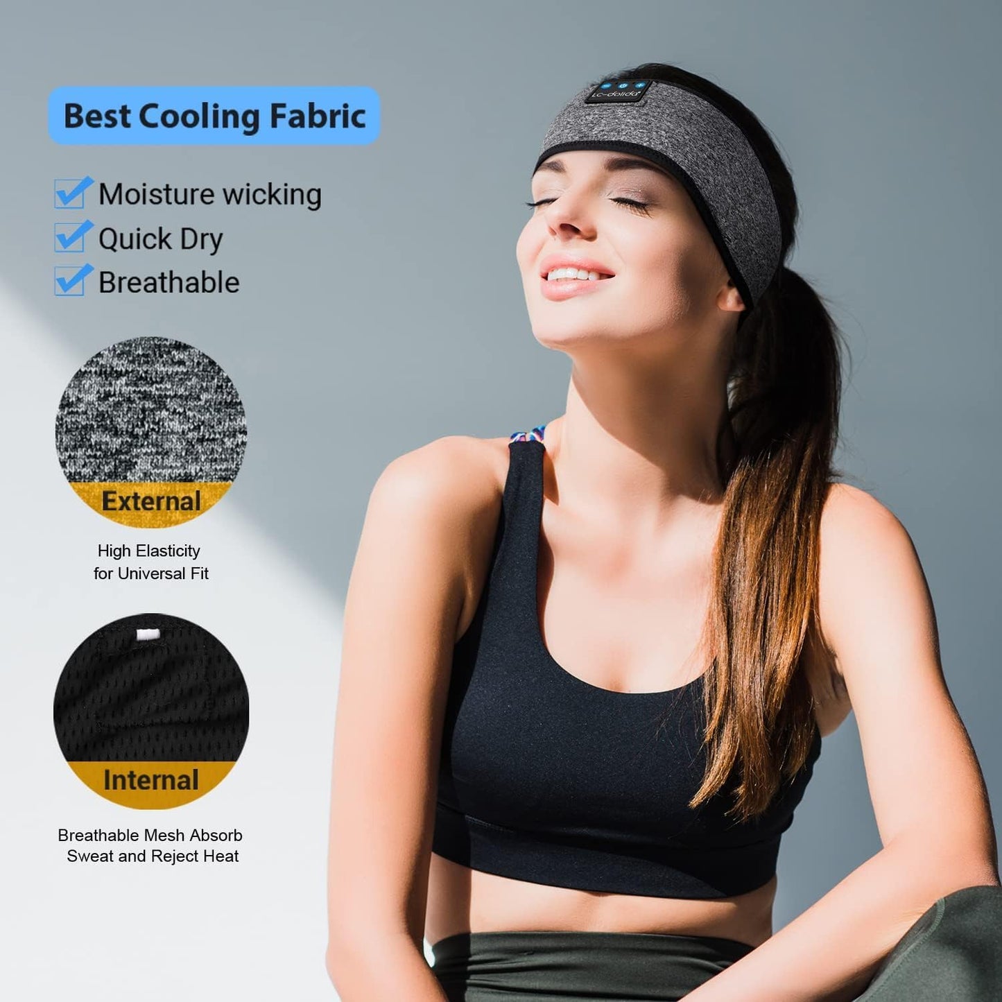 LC-dolida Sleep Headphones Headband Bluetooth 5.4, Sports Headband Earphones Wireless Ultra-Thin HD Stereo Speaker, Sleep Headband Earphones Wireless for Workout Yoga Insomnia Running Meditation Gifts