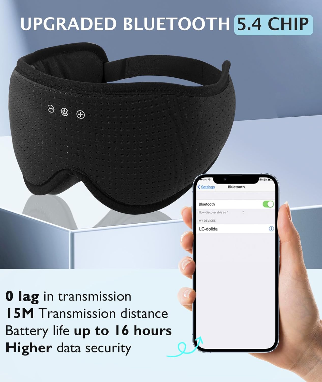 LC-dolida Sleep Headphones Bluetooth 5.4 3D Sleep Mask, up to 15-Hour Stand-by Bluetooth Eye Masks, Wireless Earphones Eye Mask for Sleeping,Cool Tech Gadget Travel Essentials 2 Replaceable 3D Eye Cup pads