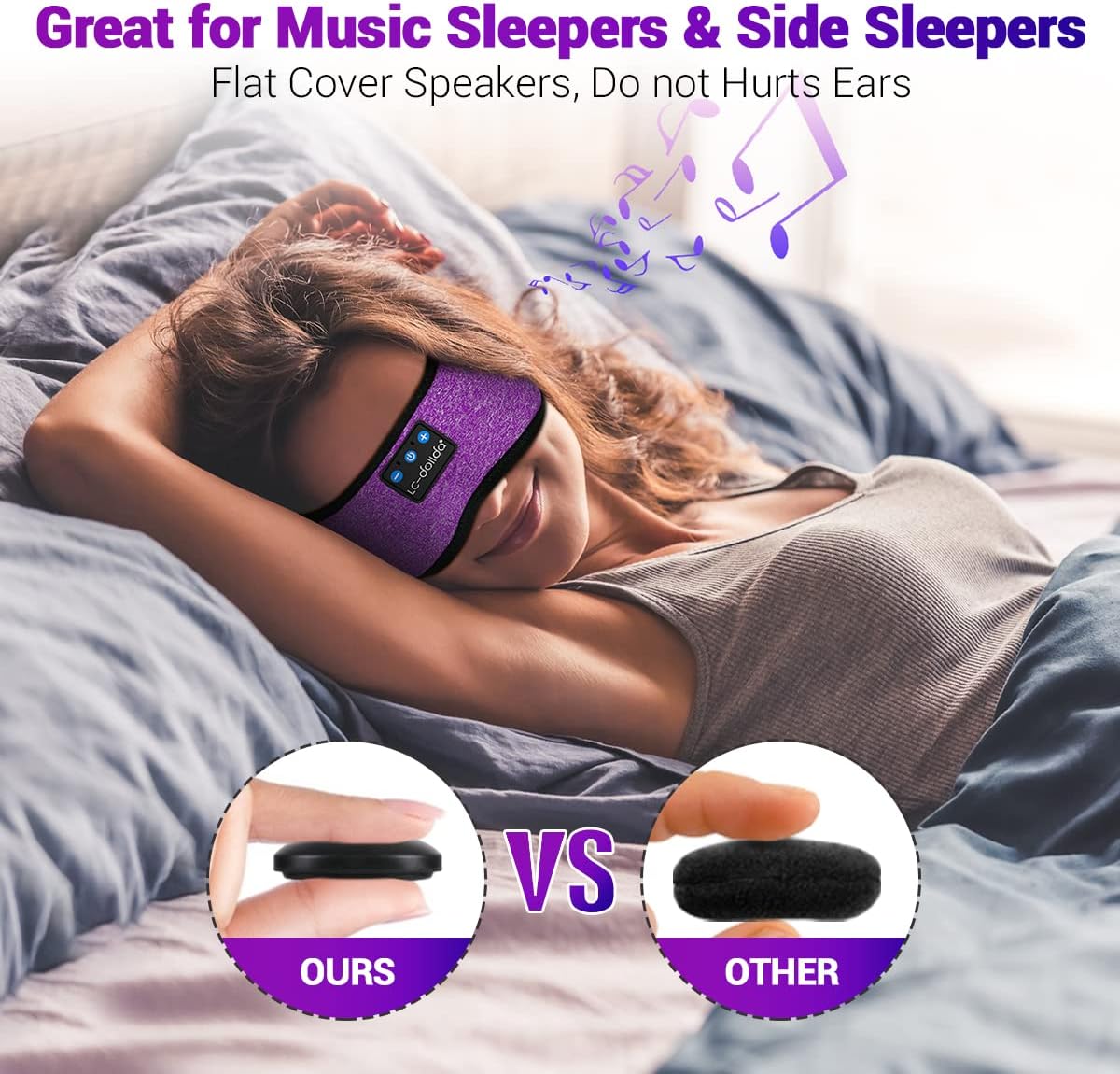 LC-dolida Sleep Headphones Bluetooth Headband Sleeping Wireless Headband Headphones with Thin HD Stereo Speakers Perfect for Side Sleepers, Sport, Yoga, Travel