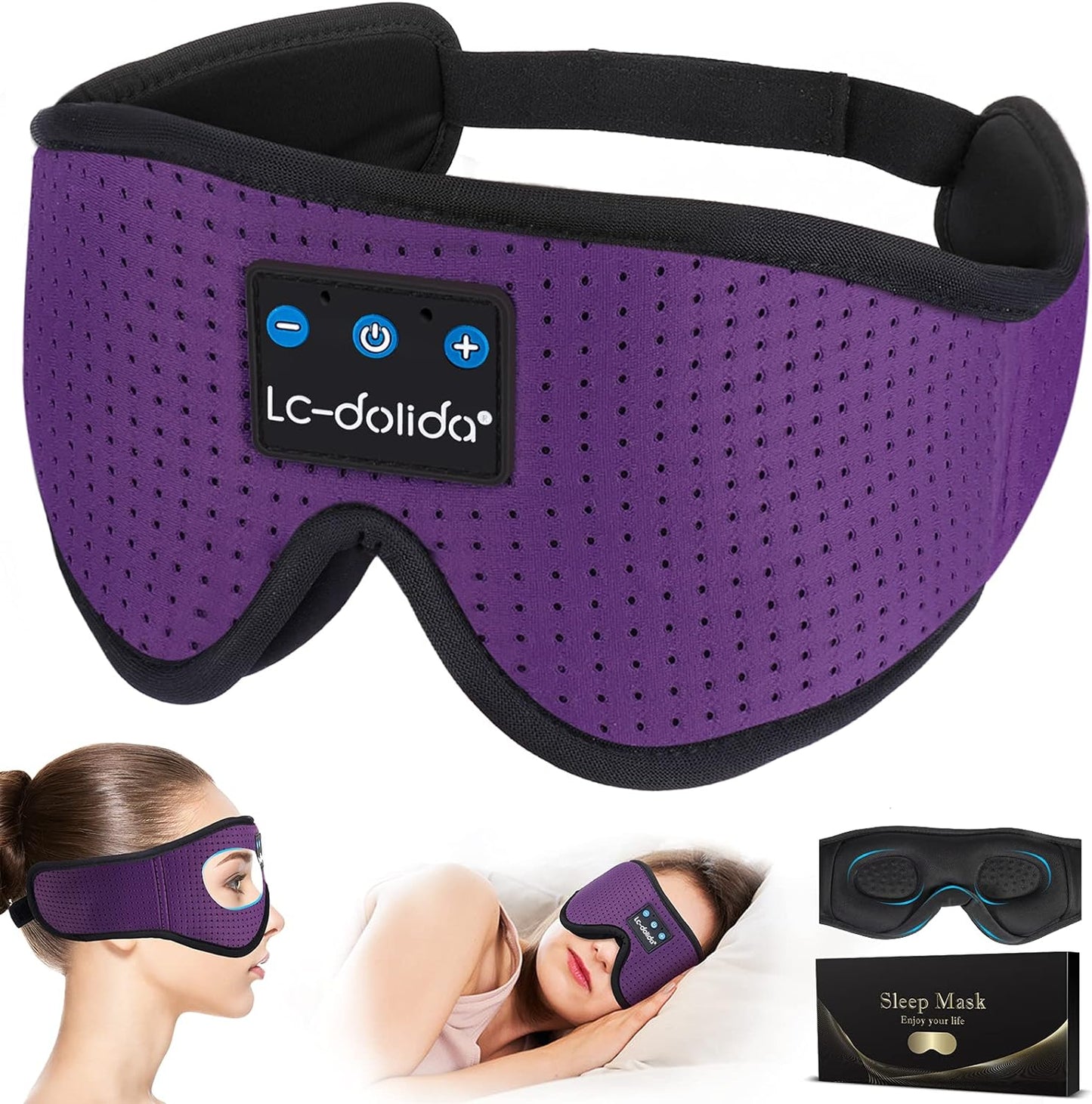 LC-dolida Sleep Mask with Bluetooth Headphones Bluetooth Sleep Mask Sleep Headphones,3D Eye Mask for Sleeping Mask Music Sleeping Headphones for Side Sleepers Meditation Gifts Gadgets for Men Women