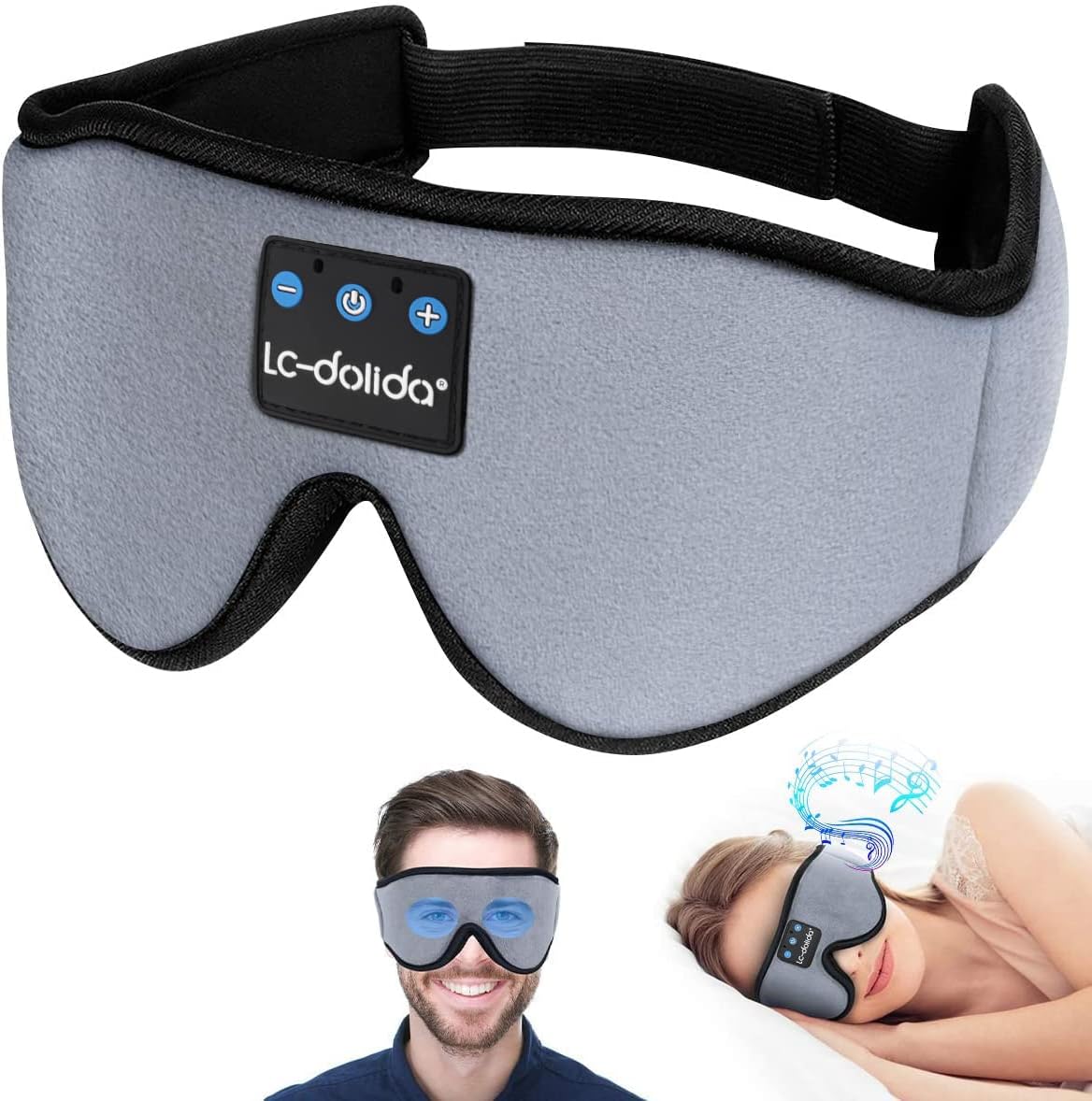 LC-dolida Sleep Headphones, White Noise Bluetooth Sleep Mask 3D Wireless Eye Mask Sleeping with Timing, Sleep Mask with Bluetooth Headphones for Side Sleepers Travel Yoga