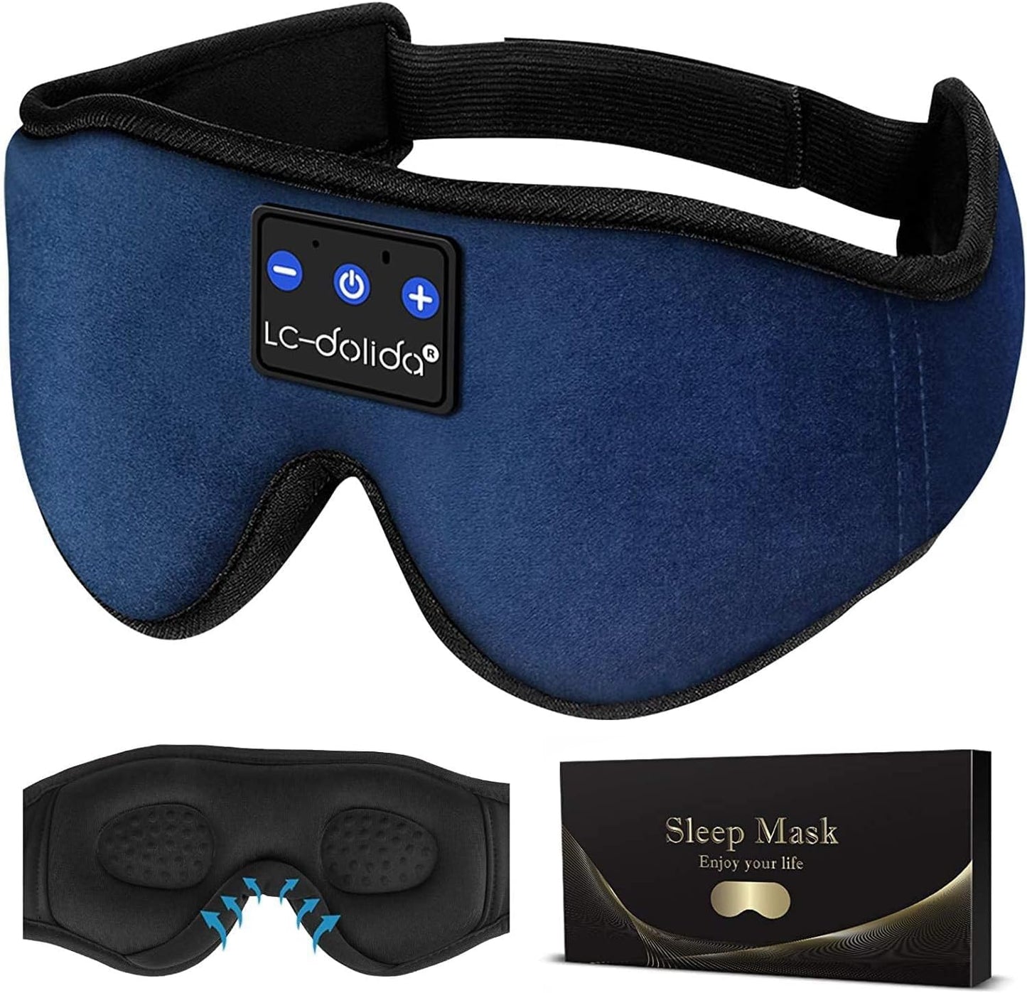 LC-dolida Sleep Headphones, White Noise Bluetooth Sleep Mask 3D Wireless Eye Mask Sleeping with Timing, Sleep Mask with Bluetooth Headphones for Side Sleepers Travel Yoga