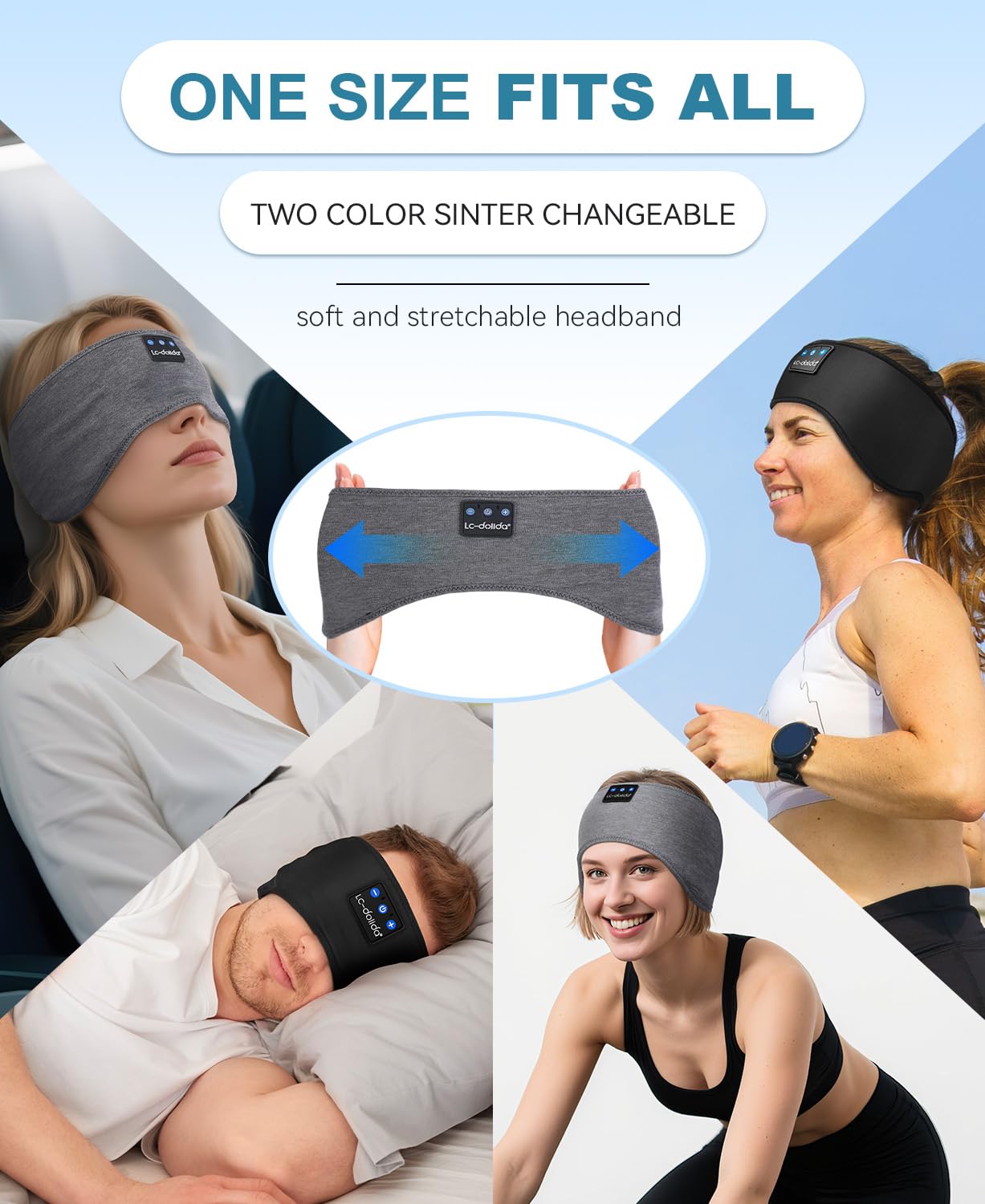 LC-dolida 2-Pack Sleep Headphones Bluetooth 5.4, Sports Headband Earphones Wireless with Ultra-Thin HD Stereo Speaker for Sleeping Gift Workout Jogging Yoga Insomnia Travel Meditation