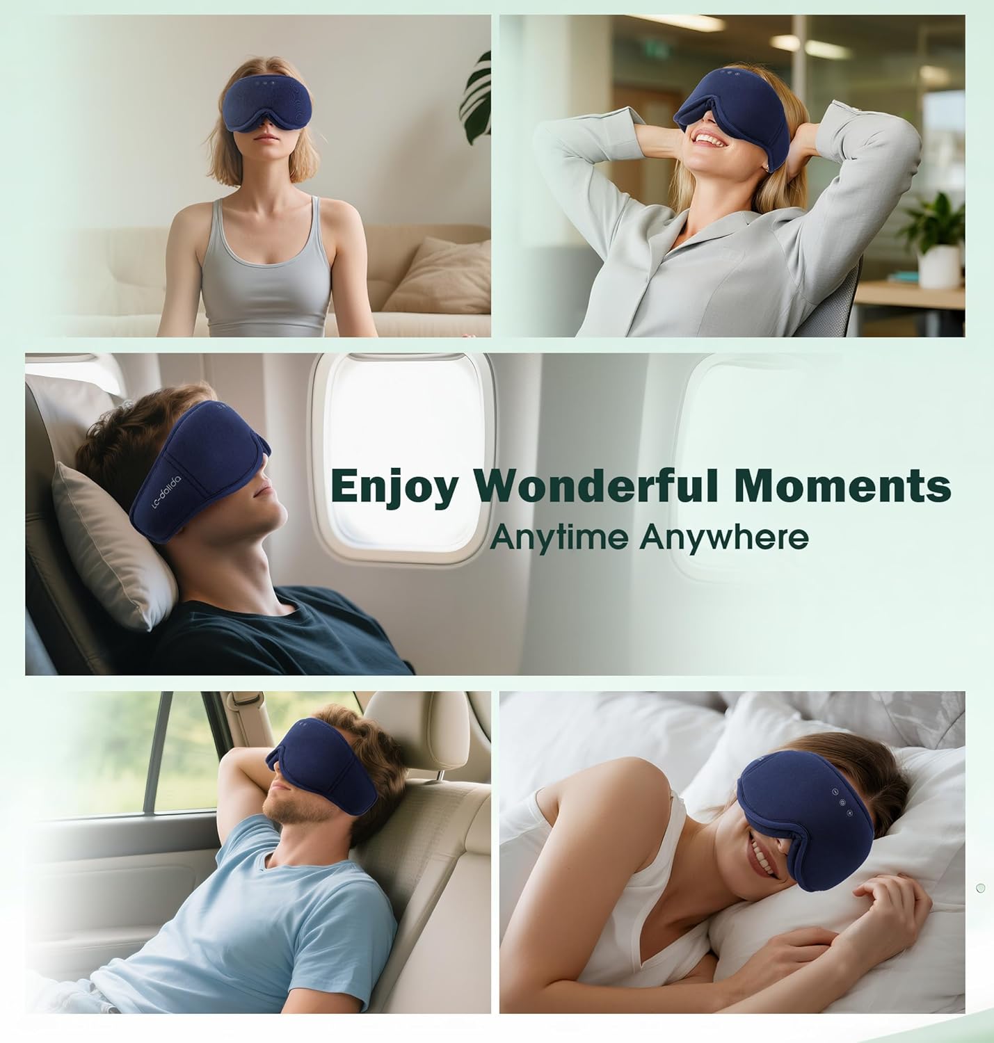 LC-dolida Bamboo Cotton Sleep Mask,5.4 Bluetooth Eye Mask,Sleep Headphones,Ideal for Travel,Night Work,Napping,Side Sleeping and Office Use for Both Men and Women(Blue)