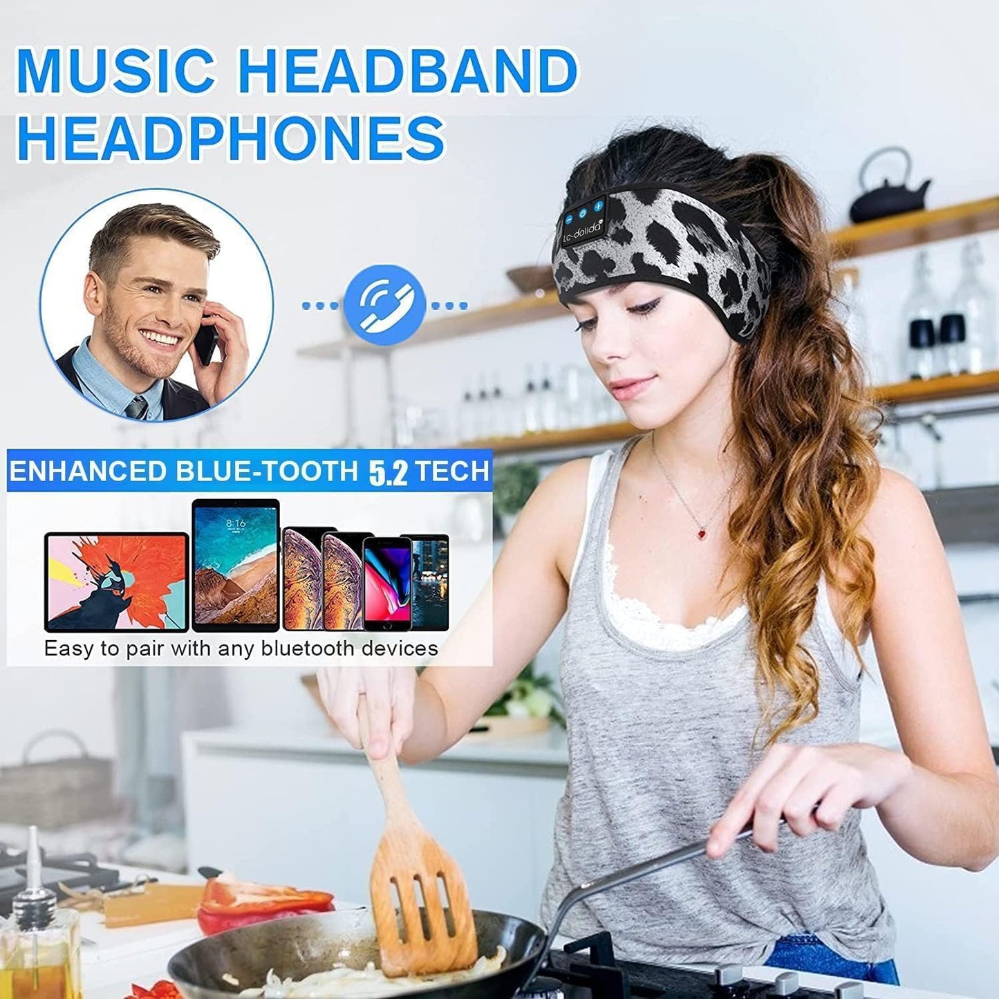 LC-dolida Sleep Headphones Bluetooth 5.4 Headband, Sports Wireless Earphones with Ultra-Thin HD Stereo Speaker Sweat Resistant Earbuds Sleeping Headphone for Workout Running Cool Gadgets Unique Gifts