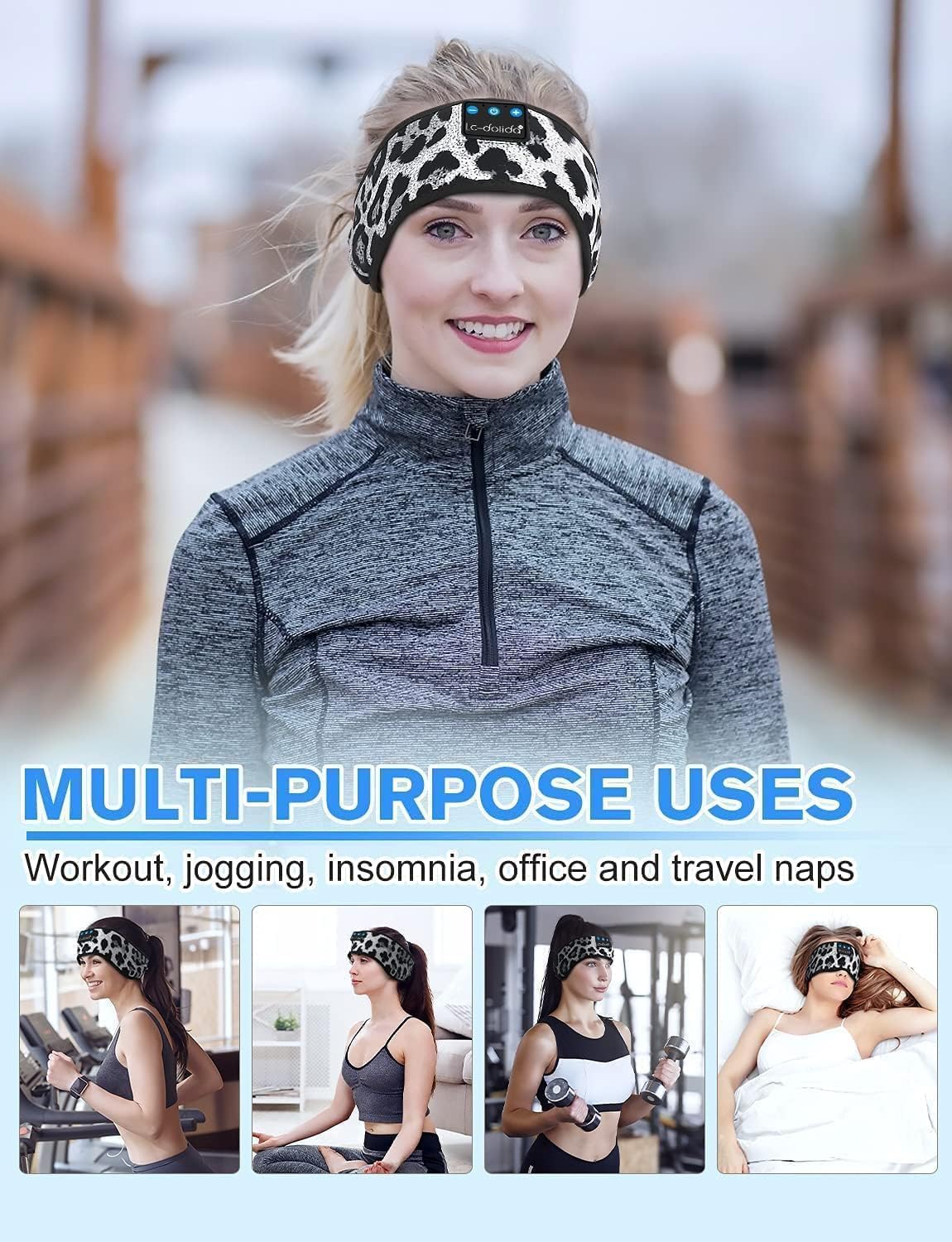 LC-dolida Sleep Headphones Bluetooth 5.4 Headband, Sports Wireless Earphones with Ultra-Thin HD Stereo Speaker Sweat Resistant Earbuds Sleeping Headphone for Workout Running Cool Gadgets Unique Gifts
