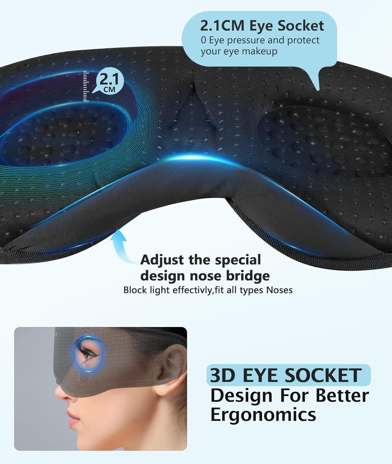 LC-dolida Sleep Headphones Bluetooth 5.4 3D Sleep Mask, up to 15-Hour Stand-by Bluetooth Eye Masks, Wireless Earphones Eye Mask for Sleeping,Cool Tech Gadget Travel Essentials 2 Replaceable 3D Eye Cup pads