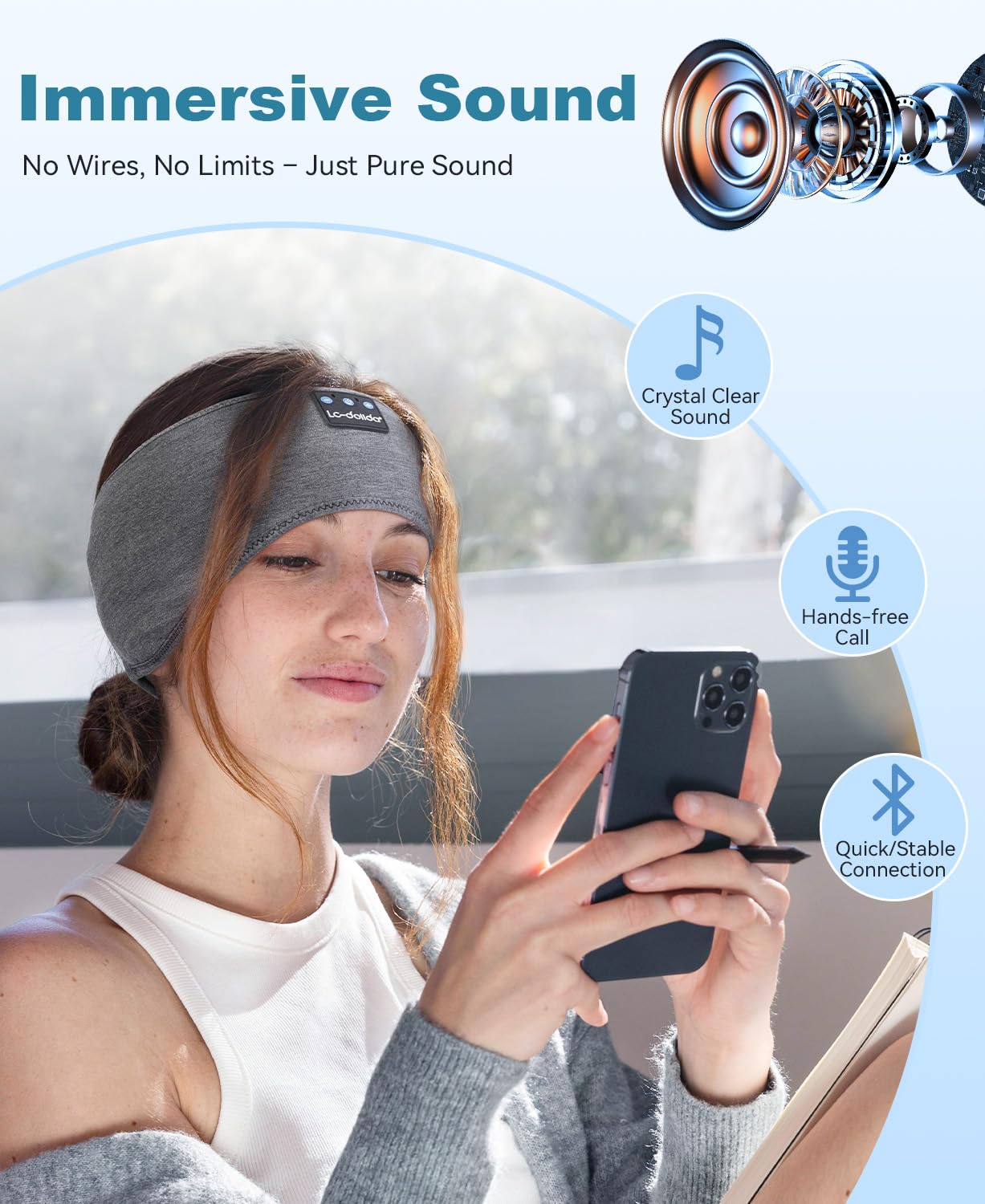 LC-dolida 2-Pack Sleep Headphones Bluetooth 5.4, Sports Headband Earphones Wireless with Ultra-Thin HD Stereo Speaker for Sleeping Gift Workout Jogging Yoga Insomnia Travel Meditation