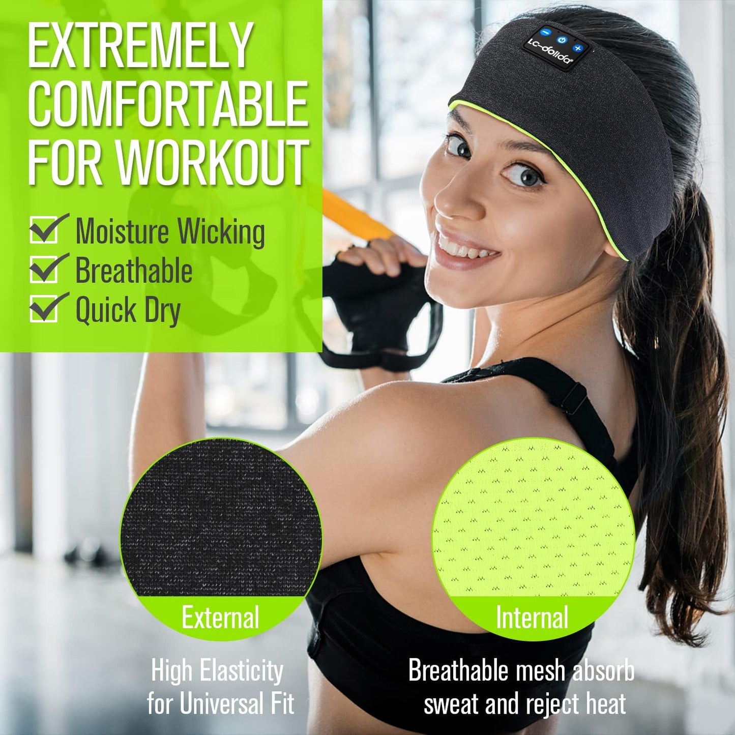 LC-dolida Sleep Headphones Bluetooth Headband, Wireless Earphones Built-in Speakers for Side Sleepers, Sleep Earbuds Gifts for Men, Women, Kids & Teens