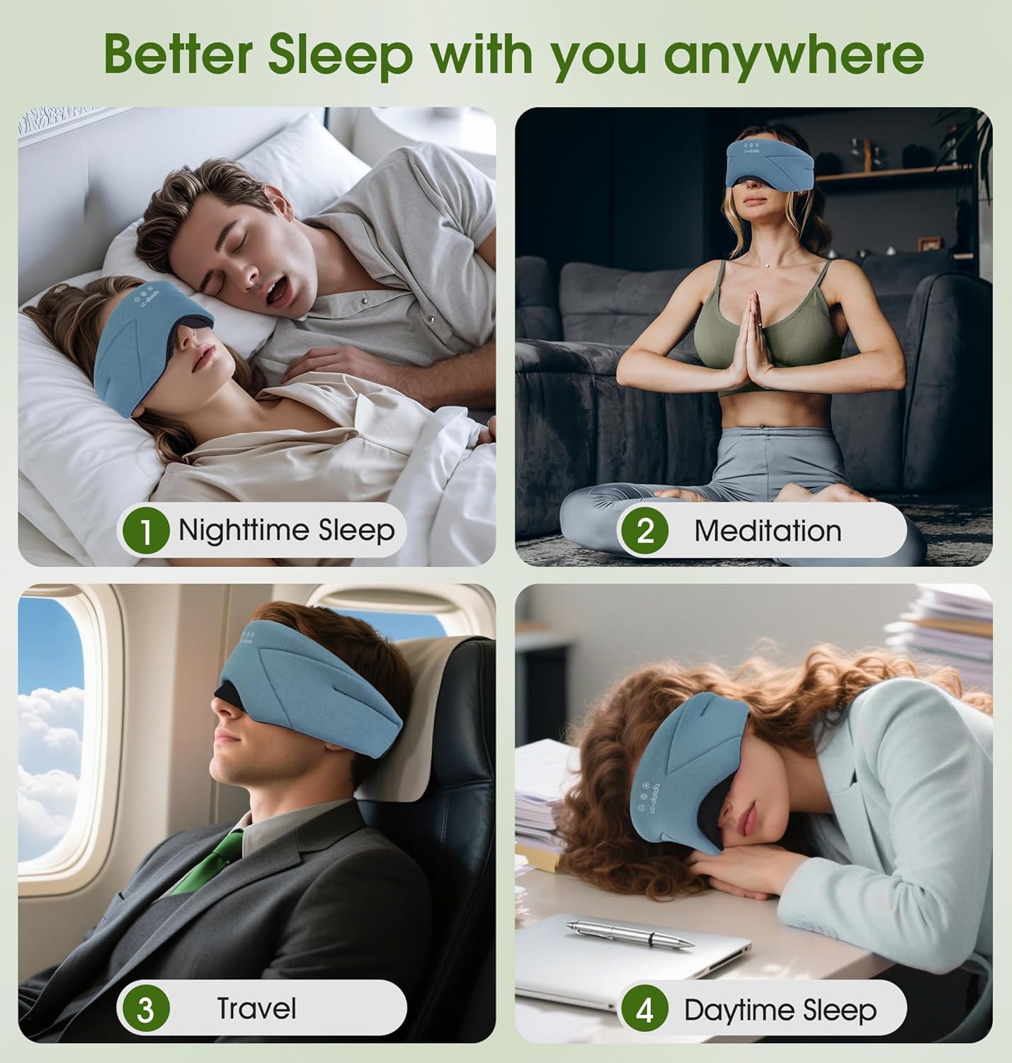 LC-dolida Sleep Mask with Headphones Bluetooth 5.4, LC-dolida Wireless Music Eye Mask for Sleeping Headphones with Soft Bamboo Cotton Cooling Breathable,Ultra-Thin Stereo Speaker for Side Sleepers-Ash Blue