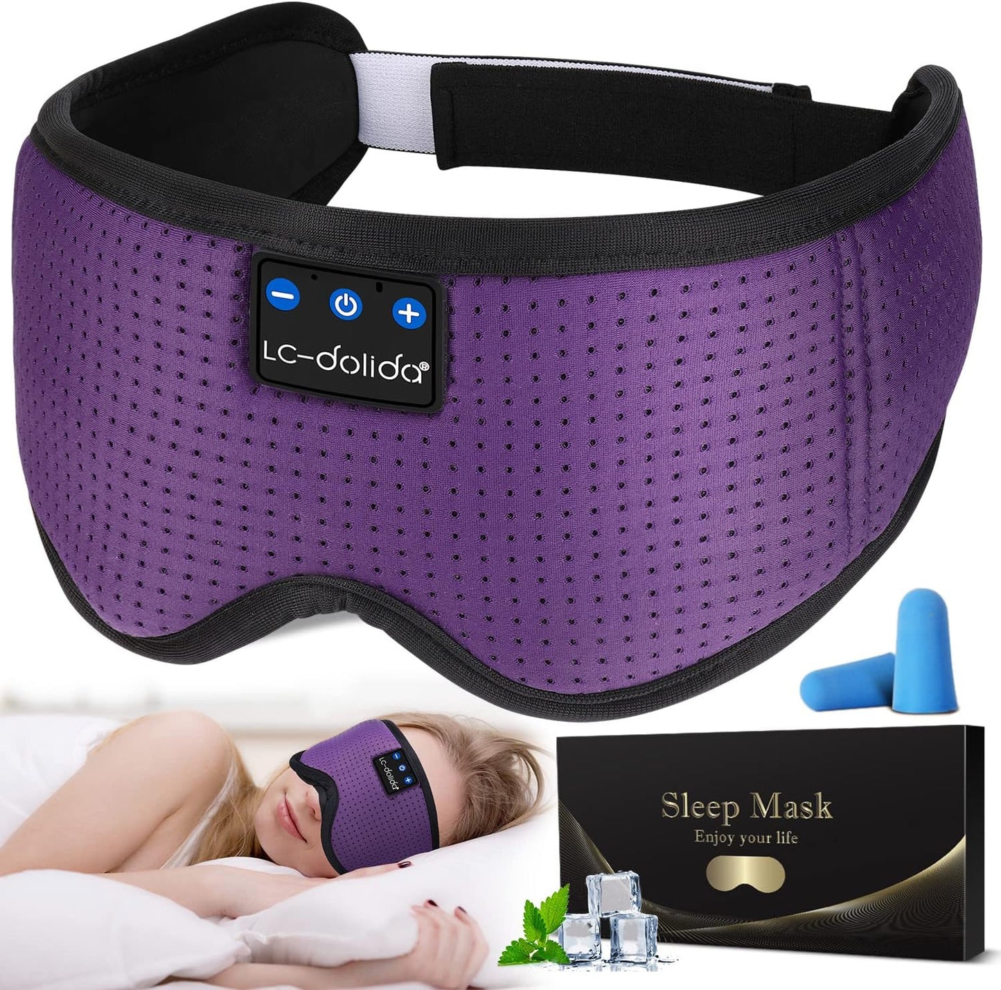 LC-dolida Sleep Mask with Bluetooth Headphones Bluetooth Sleep Mask Sleep Headphones,3D Eye Mask for Sleeping Mask Music Sleeping Headphones for Side Sleepers Meditation Gifts Gadgets for Men Women