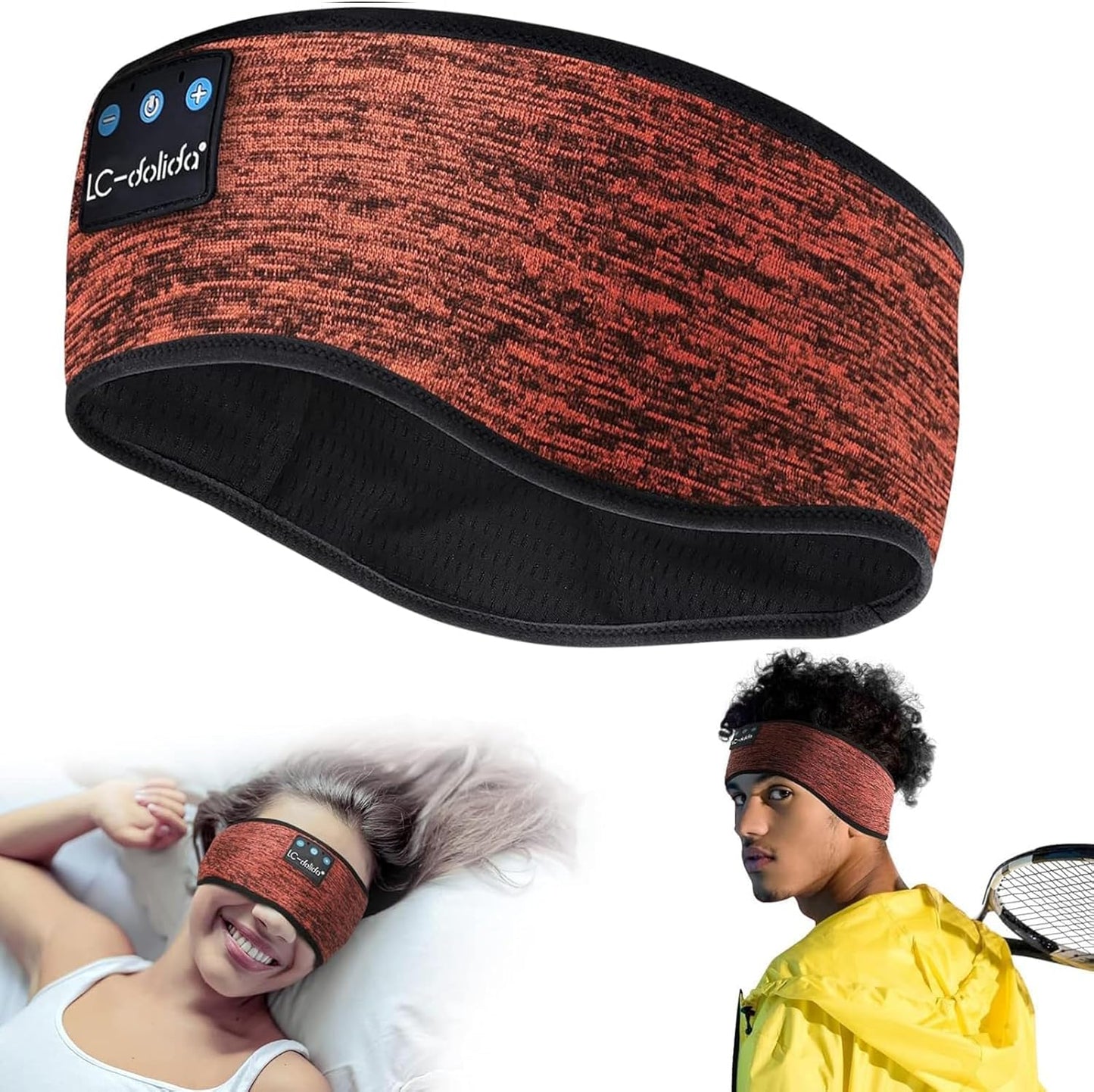 LC-dolida Bluetooth Headband 5.4, Sports Headband Headphones with Thin HD Speakers, Sleep Headphones Soft Long Time Play Sports Headsets for Side Sleepers, Workout, Yoga, Travel, LC006