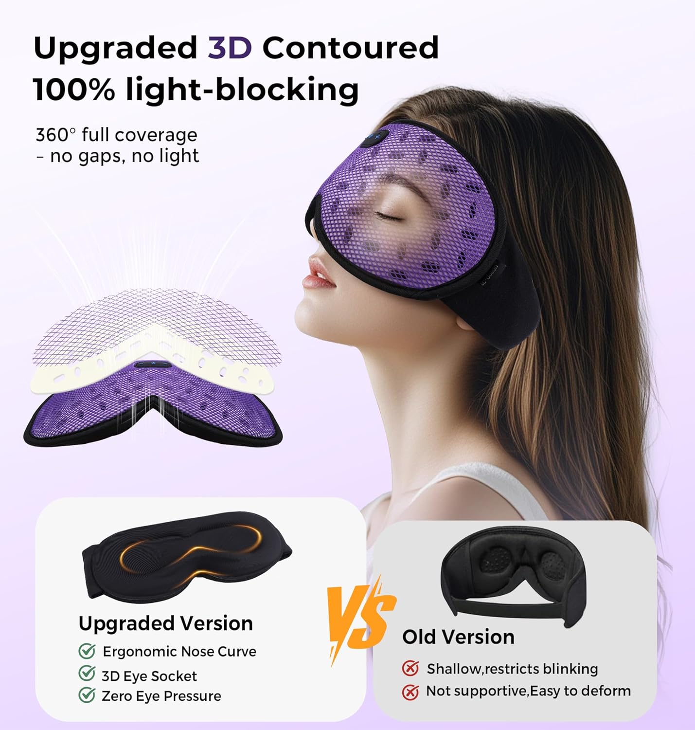LC-dolida Sleep Mask Headphones with Bluetooth 5.4, Detachable 3D Eye Cups for Zero Pressure Comfort, Cooling Breathable Bluetooth Eye Mask for Side Sleepers, Gifts for Men Women