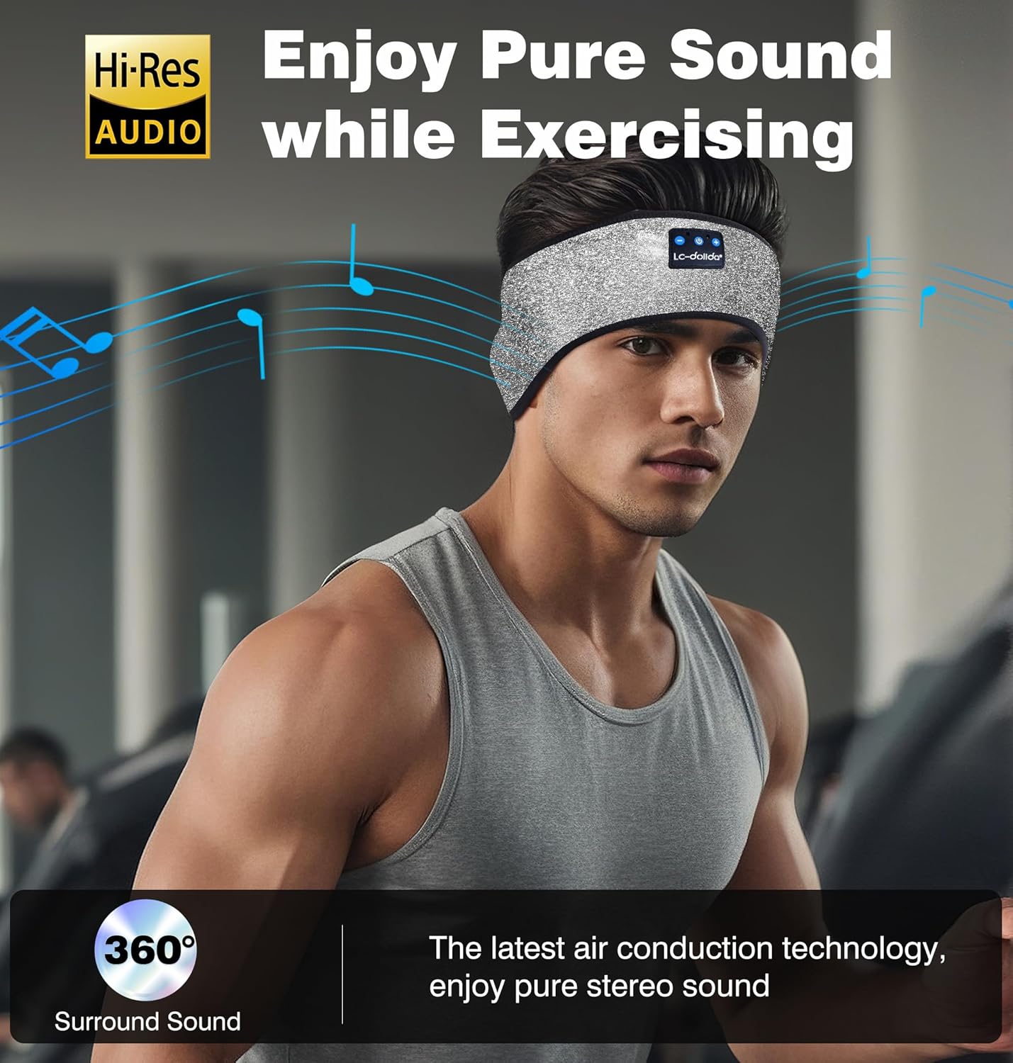 LC-dolida Reflective Black Headband Headphones Wireless, High Visibility Bluetooth 5.4 Over Ear Headphones Cooling Headband for Night Cycling, Jogging, Hiking, Outside