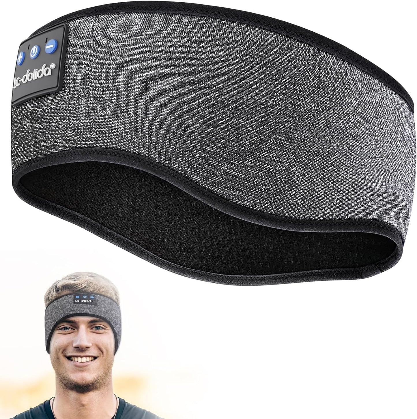 LC-dolida Reflective Black Headband Headphones Wireless, High Visibility Bluetooth 5.4 Over Ear Headphones Cooling Headband for Night Cycling, Jogging, Hiking, Outside