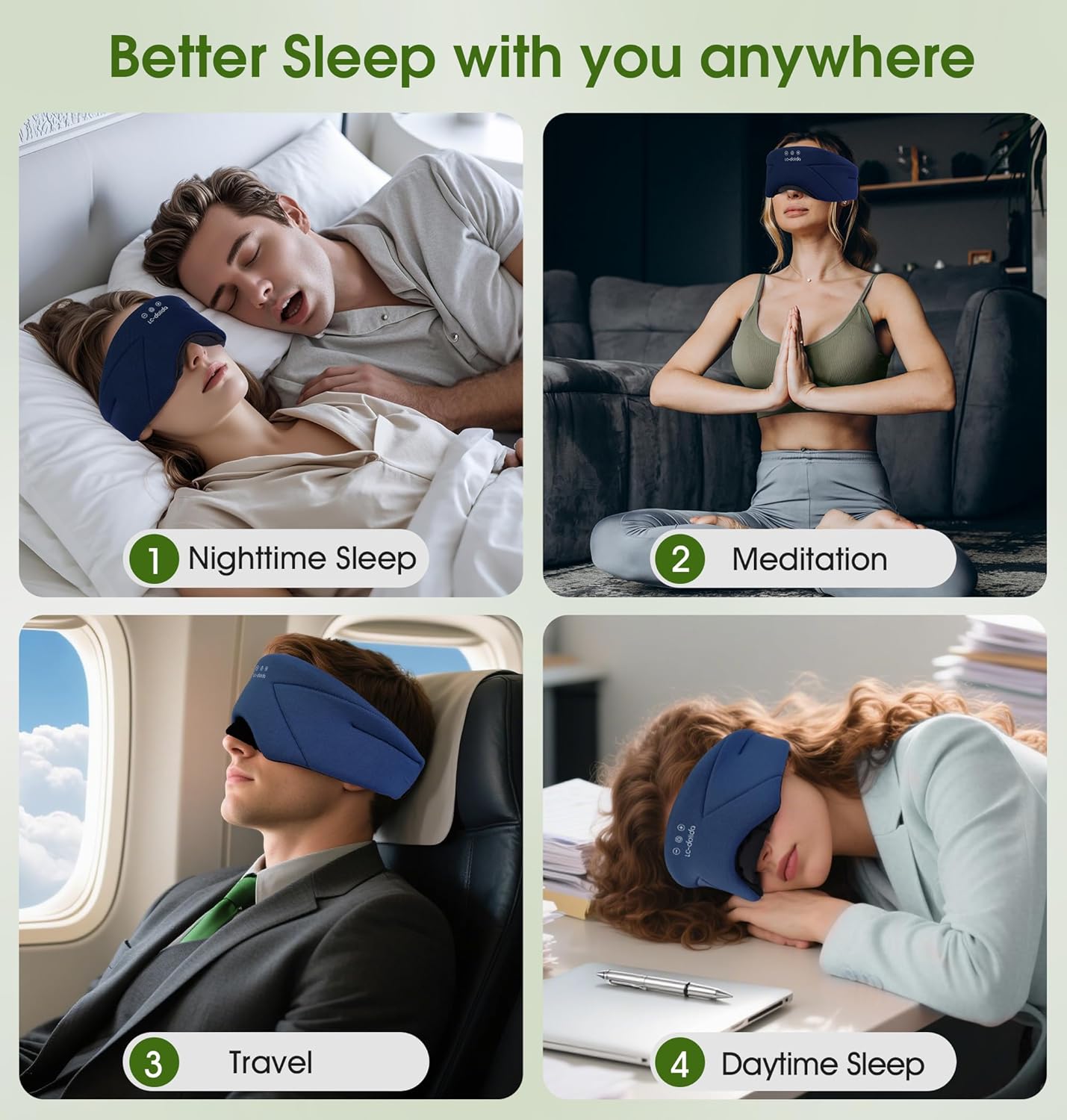 Sleep Mask with Headphones Bluetooth 5.4, LC-dolida Wireless Music Eye Mask for Sleeping Headphones with Soft Bamboo Cotton Cooling Breathable,Ultra-Thin Stereo Speaker for Side Sleepers-Blue