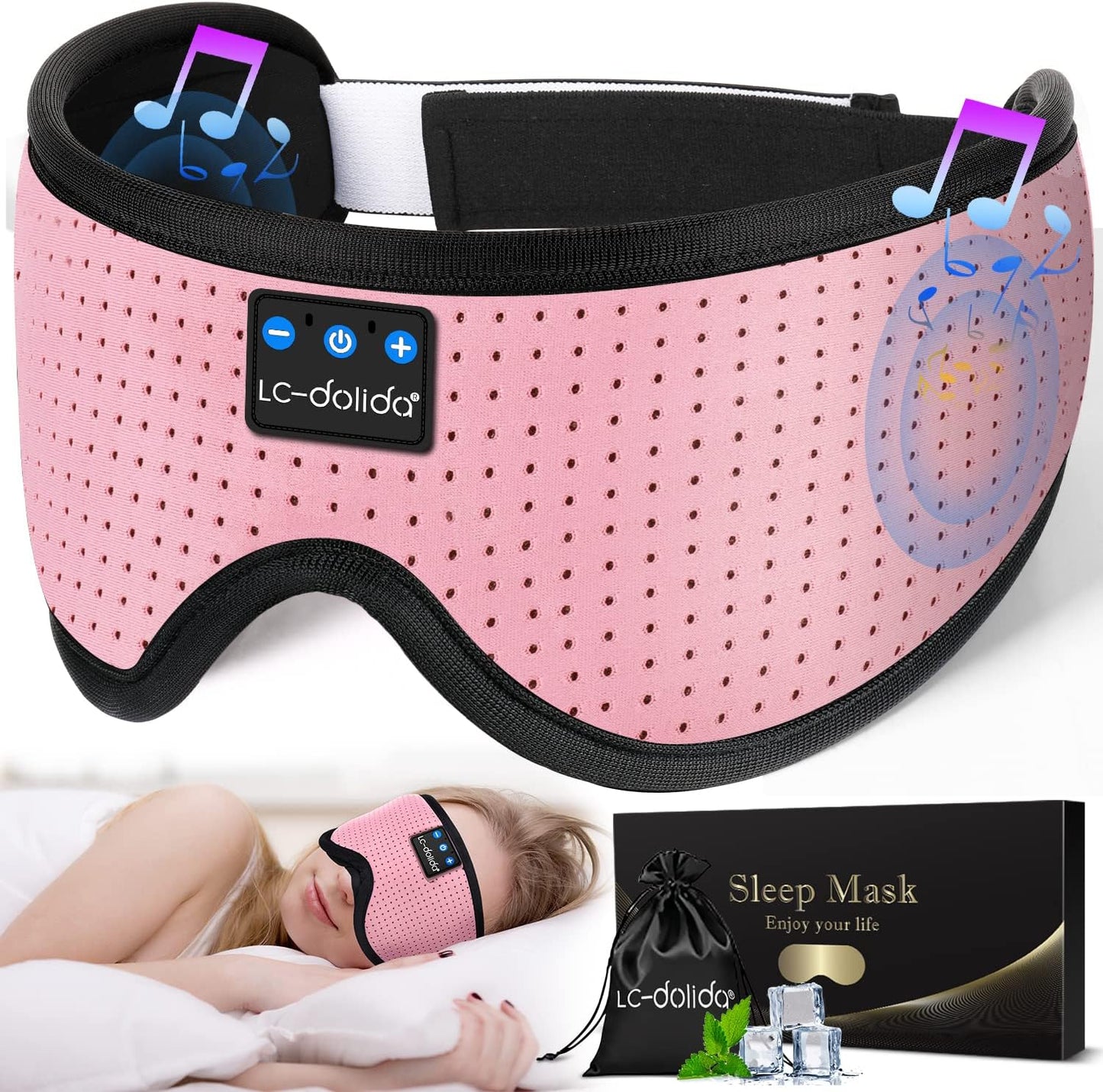 LC-dolida Sleep Mask with Bluetooth Headphones Bluetooth Sleep Mask Sleep Headphones,3D Eye Mask for Sleeping Mask Music Sleeping Headphones for Side Sleepers Meditation Gifts Gadgets for Men Women