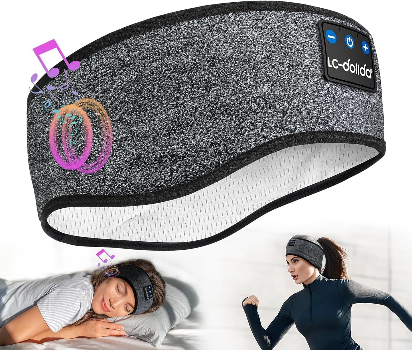 LC-dolida Sleep Headphones Bluetooth Headband Sleeping Wireless Headband Headphones with Thin HD Stereo Speakers Perfect for Side Sleepers, Sport, Yoga, Travel
