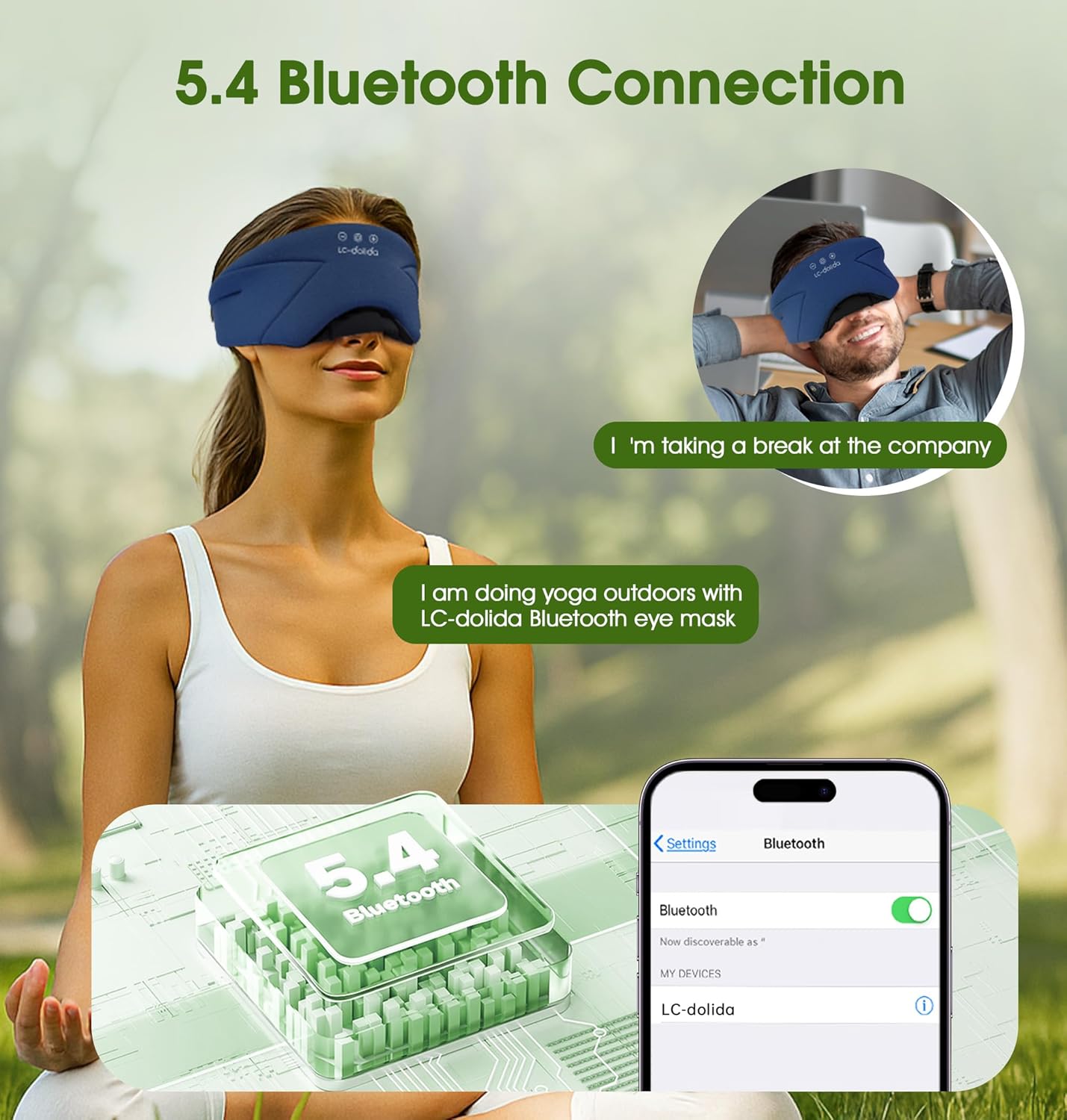 LC-dolida Sleep Mask with Headphones Bluetooth 5.4, Wireless Music Eye Mask for Sleeping Headphones with Soft Bamboo Cotton Cooling Breathable,Ultra-Thin Stereo Speaker for Side Sleepers-Black
