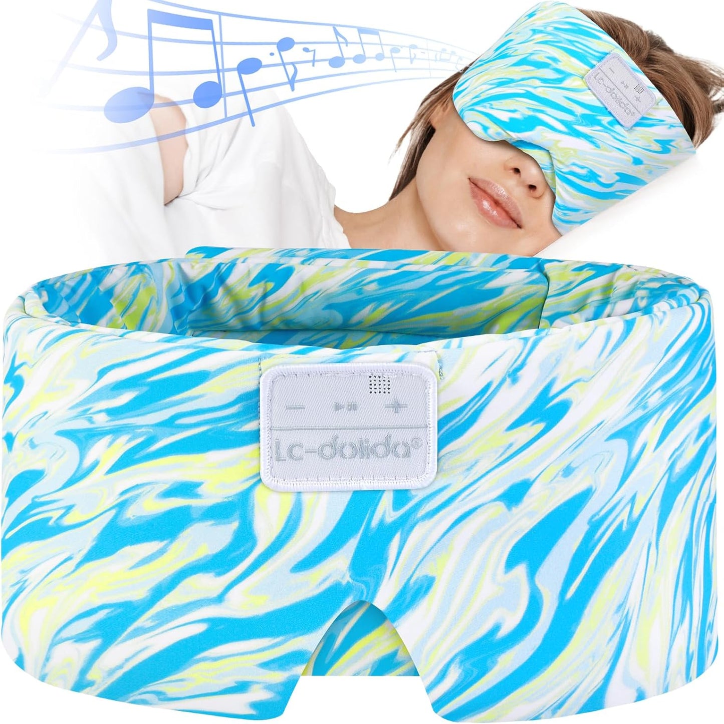 LC-dolida Sleep Mask with Bluetooth Headphones, Extra Large Silk Eye Mask for Sleeping Side Day Sleepers, Sleep Headphones Bluetooth 5.4 for Women Men with Thin Speaker, Blackout, Comfort, Microphone