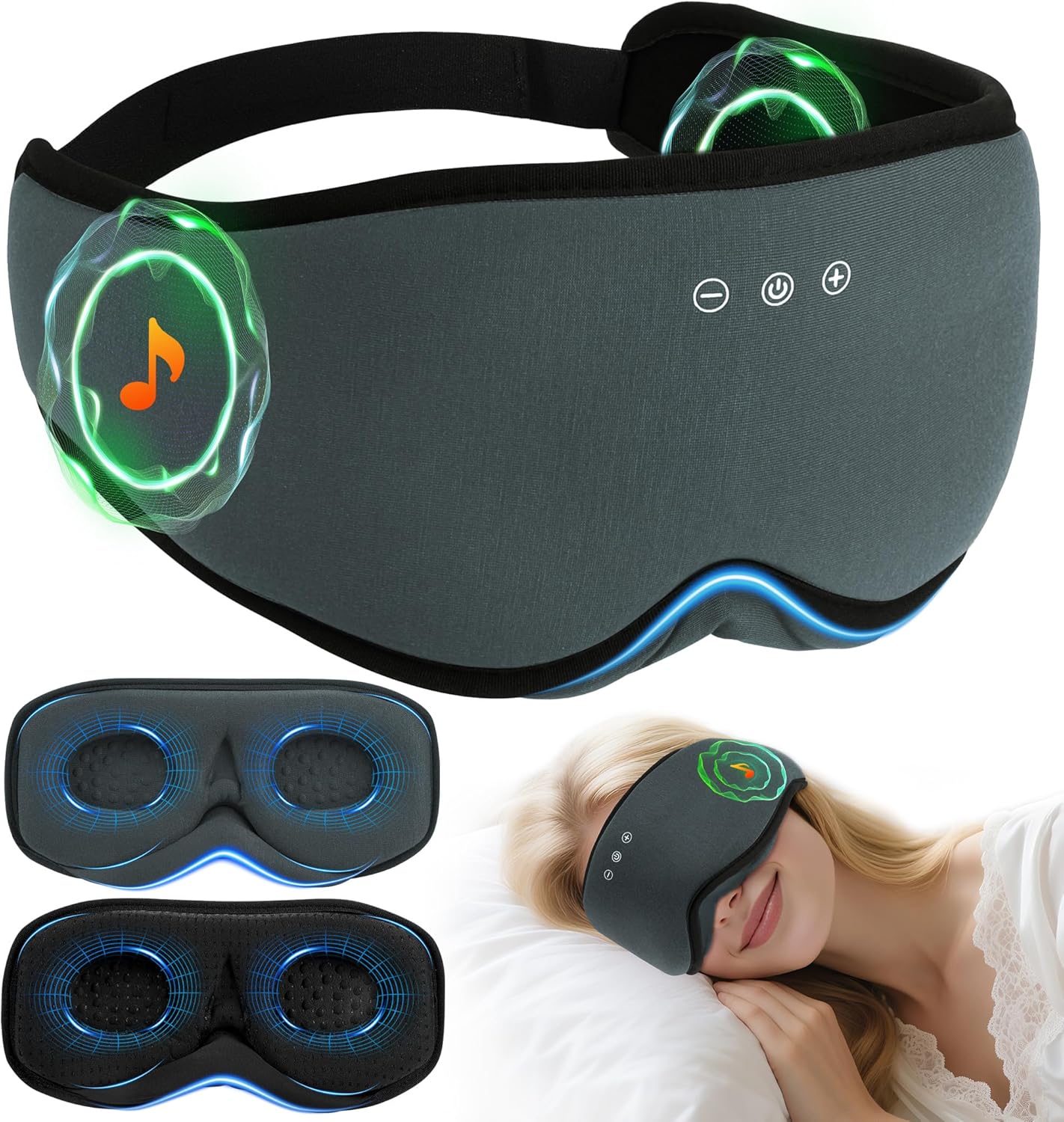 LC-dolida Bamboo Cotton Bluetooth Sleep Mask, 2 in 1 3D Soft Sleep Mask with Sleep Headphones, Sleep Eye Mask with Timming Setting, Blackout Sleeping Mask for Side Sleepers, Women Men, Navy