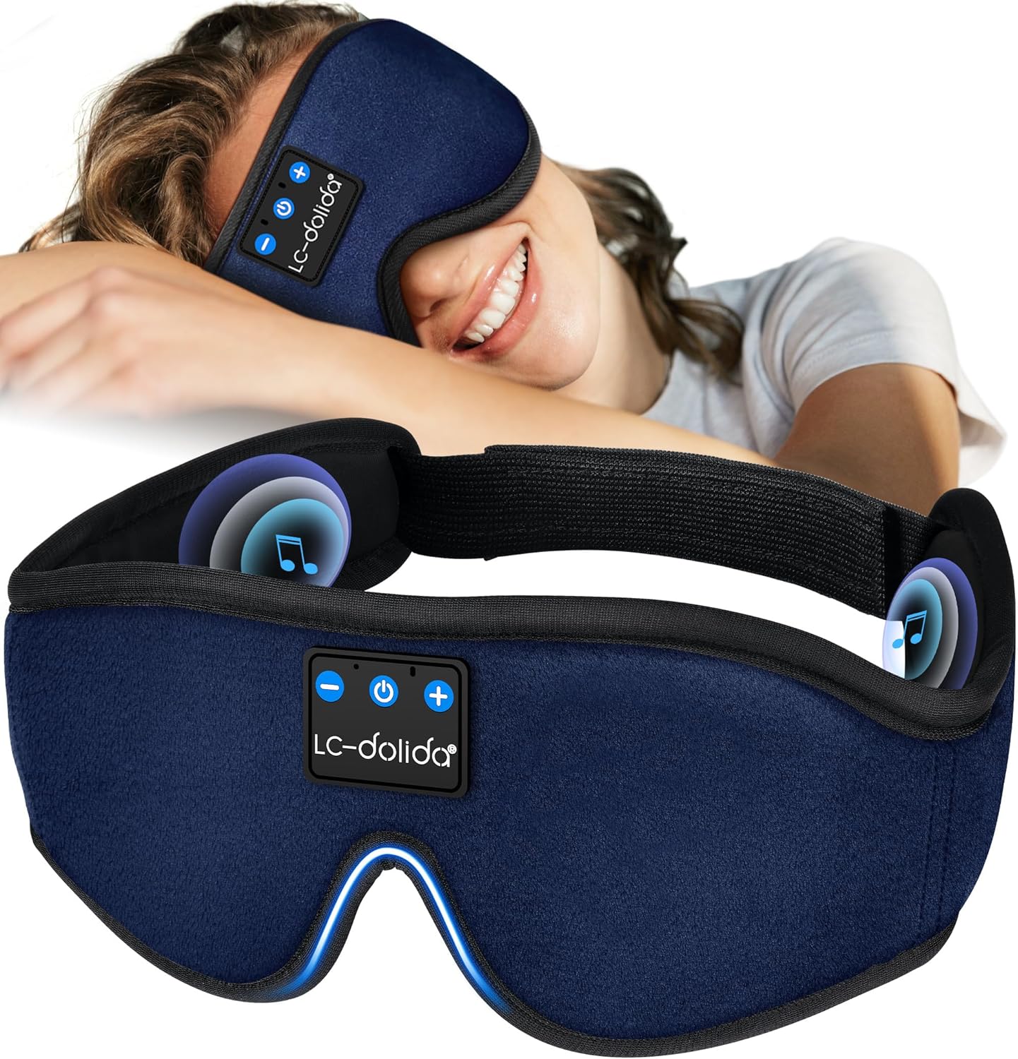 LC-dolida Sleep Headphones, White Noise Bluetooth Sleep Mask 3D Wireless Eye Mask Sleeping with Timing, Sleep Mask with Bluetooth Headphones for Side Sleepers Travel Yoga