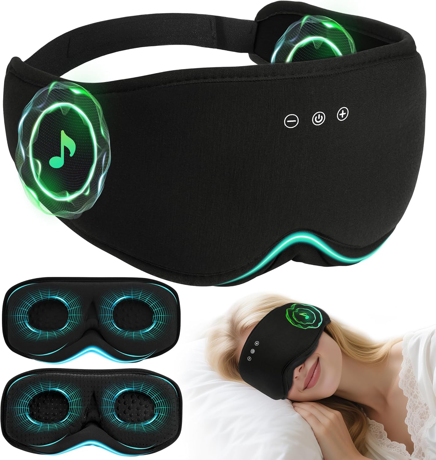 LC-dolida Bamboo Cotton Bluetooth Sleep Mask, 2 in 1 3D Soft Sleep Mask with Sleep Headphones, Sleep Eye Mask with Timming Setting, Blackout Sleeping Mask for Side Sleepers, Women Men, Navy