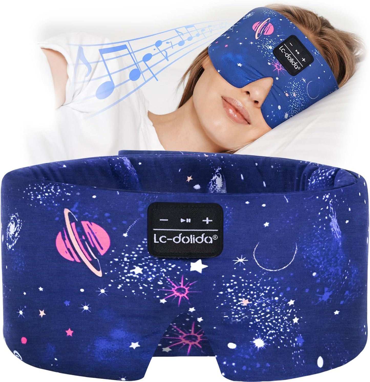 LC-dolida Sleep Mask with Bluetooth Headphones, Extra Large Silk Eye Mask for Sleeping Side Day Sleepers, Sleep Headphones Bluetooth 5.4 for Women Men with Thin Speaker, Blackout, Comfort, Microphone