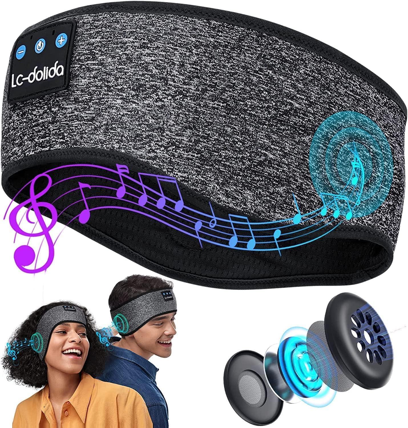 LC-dolida Sleep Headphones Bluetooth Headband Sleeping Wireless Headband Headphones with Thin HD Stereo Speakers Perfect for Side Sleepers, Sport, Yoga, Travel
