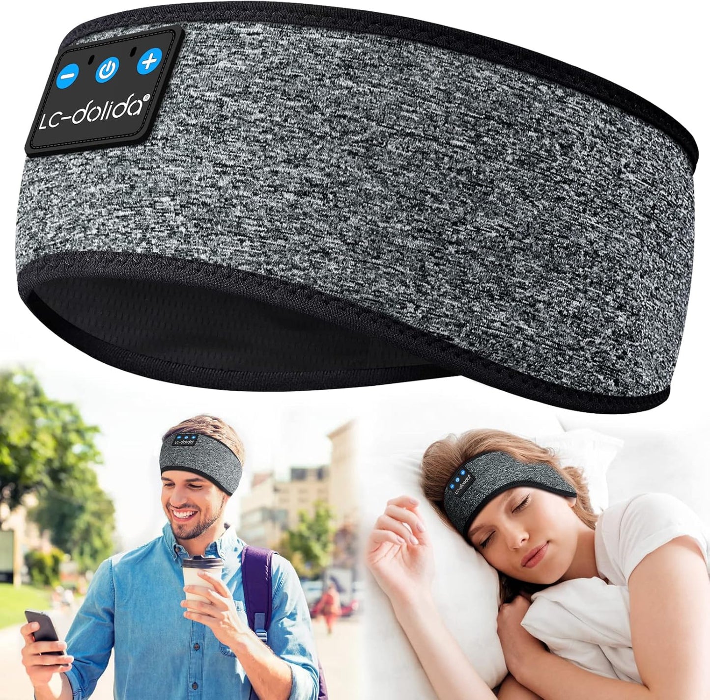 LC-dolida Sleep Headphones Bluetooth Headband, Wireless Earphones Built-in Speakers for Side Sleepers, Sleep Earbuds Gifts for Men, Women, Kids & Teens
