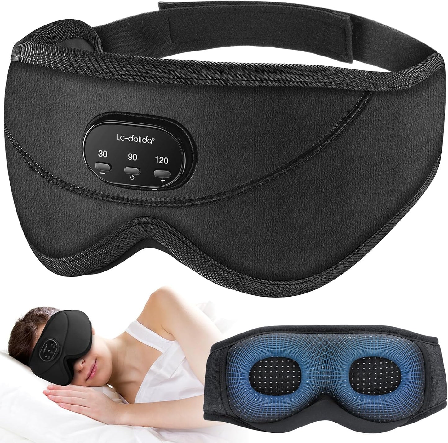 LC-dolida White Noise Sleep Mask, 3D Sleep Headphones with 16 Soothing Sounds, Bluetooth 5.4 Sleep Eye Mask with Timer, Total Blackout Sleeping Headphones for Side Sleeper(Pink)