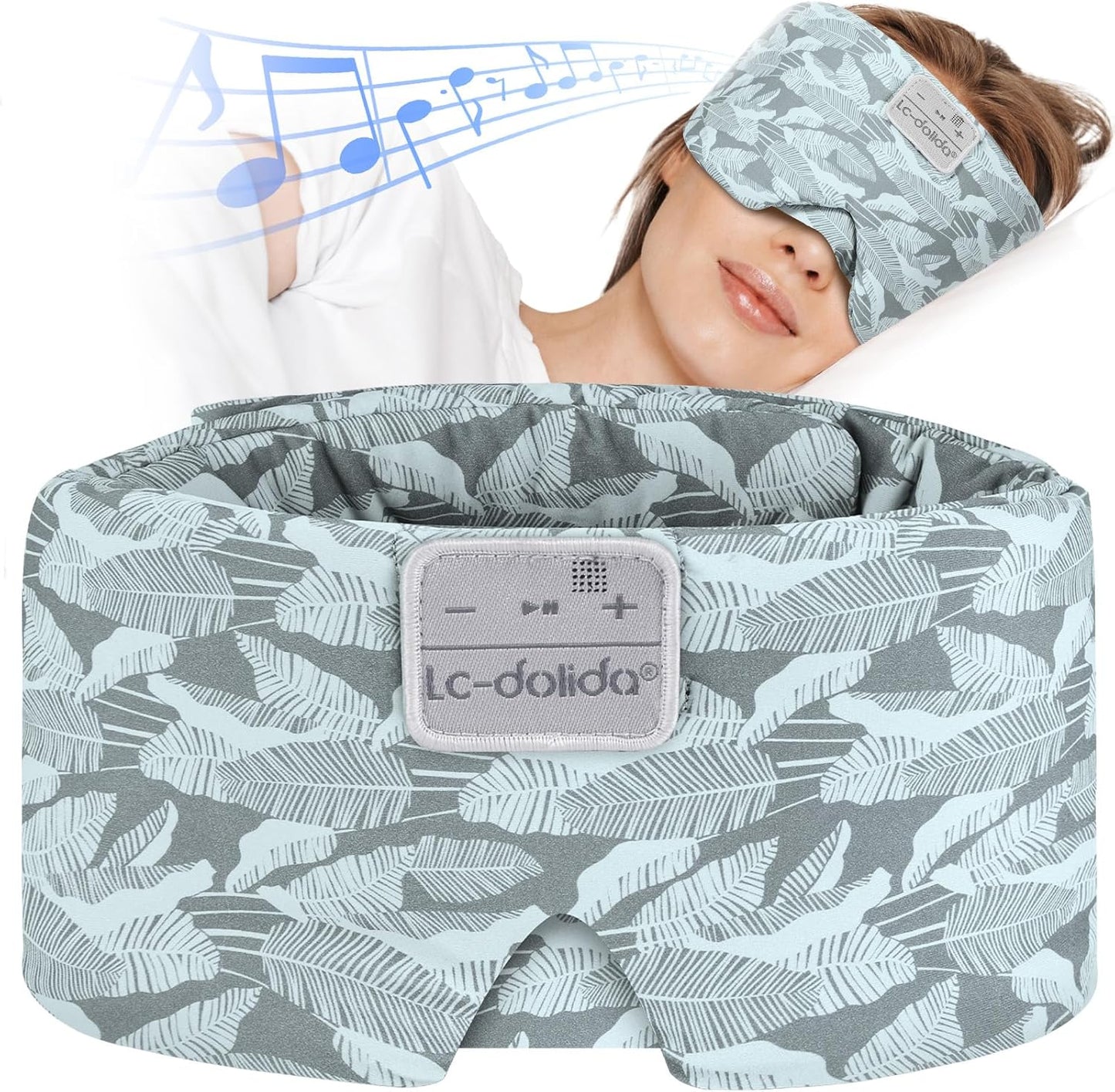 LC-dolida Sleep Mask with Bluetooth Headphones, Extra Large Silk Eye Mask for Sleeping Side Day Sleepers, Sleep Headphones Bluetooth 5.4 for Women Men with Thin Speaker, Blackout, Comfort, Microphone