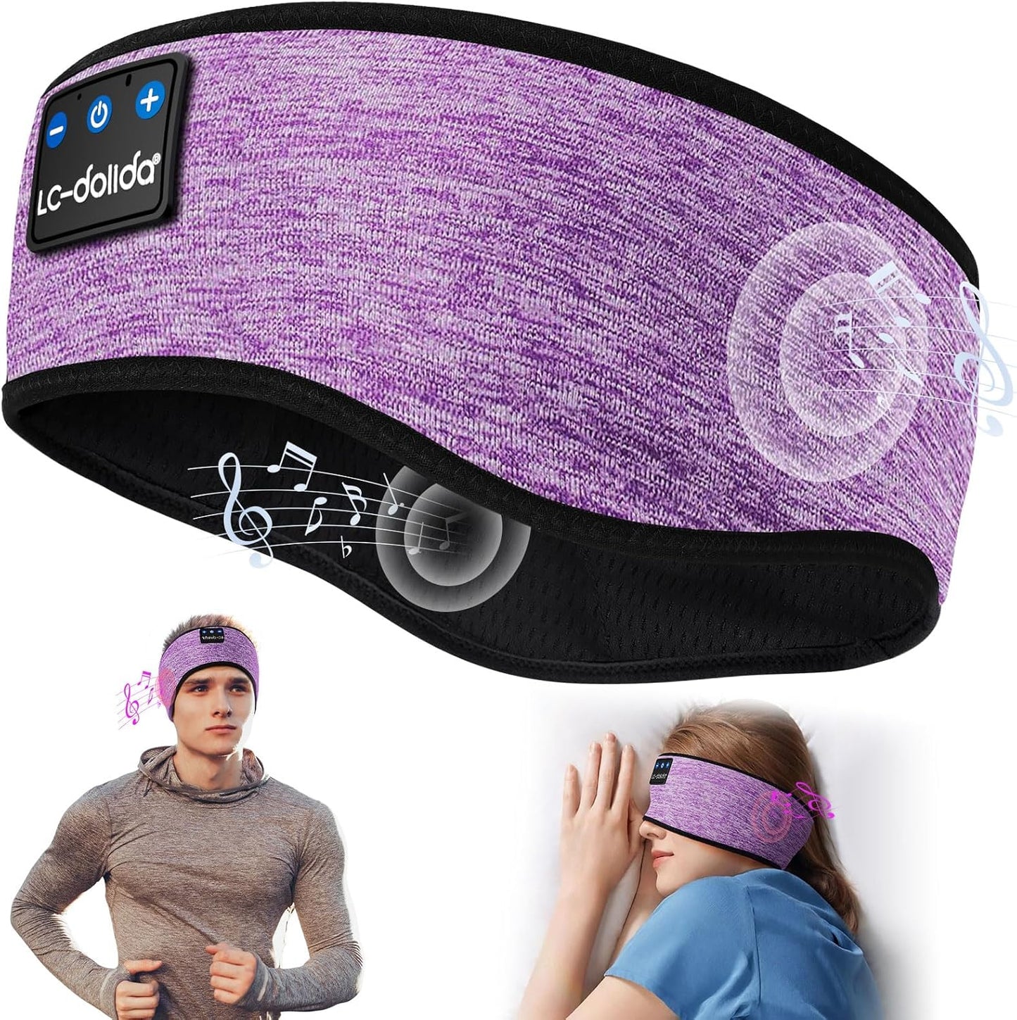 LC-dolida Reflective Black Headband Headphones Wireless, High Visibility Bluetooth 5.4 Over Ear Headphones Cooling Headband for Night Cycling, Jogging, Hiking, Outside