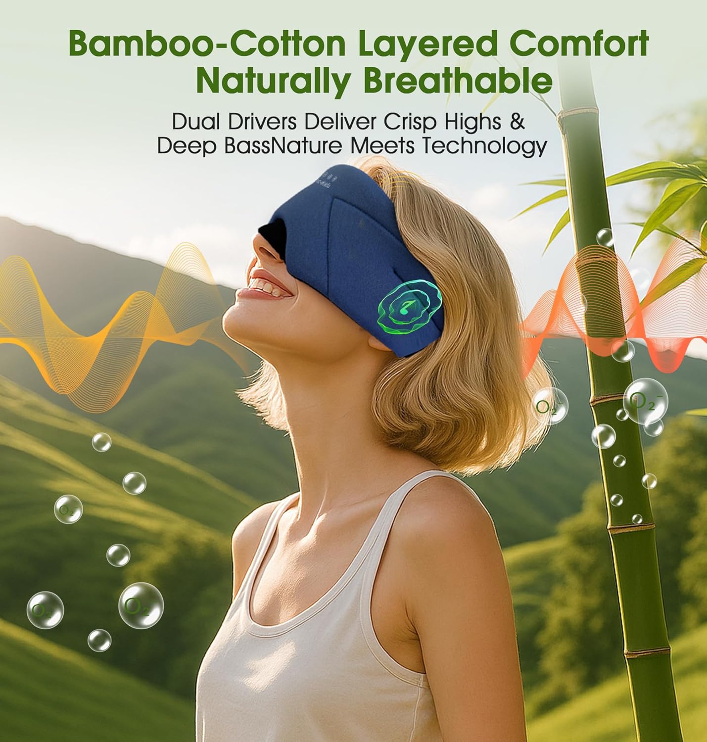 Sleep Mask with Headphones Bluetooth 5.4, LC-dolida Wireless Music Eye Mask for Sleeping Headphones with Soft Bamboo Cotton Cooling Breathable,Ultra-Thin Stereo Speaker for Side Sleepers-Blue