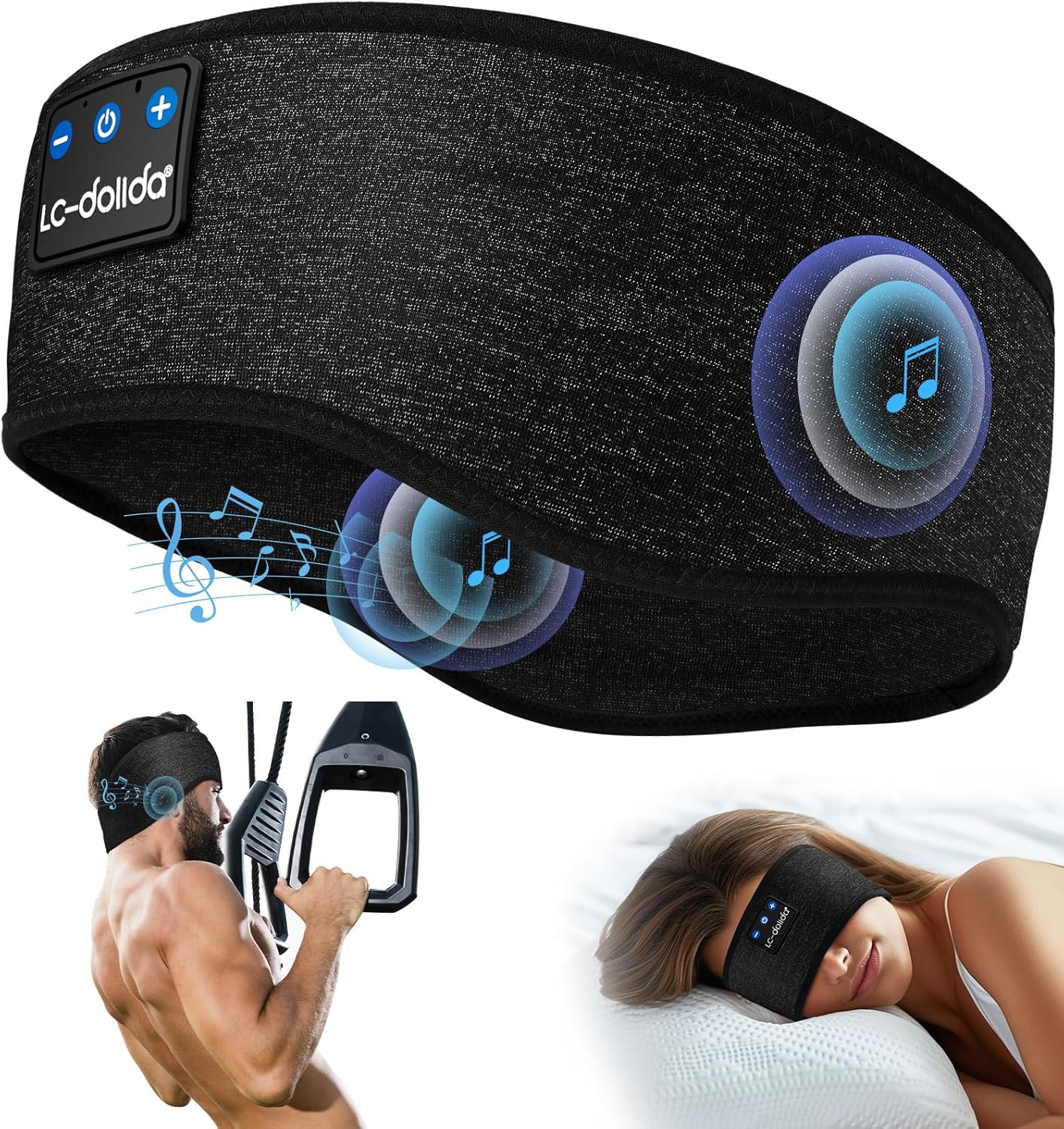 LC-dolida Bluetooth Headband 5.4, Sports Headband Headphones with Thin HD Speakers, Sleep Headphones Soft Long Time Play Sports Headsets for Side Sleepers, Workout, Yoga, Travel, LC006