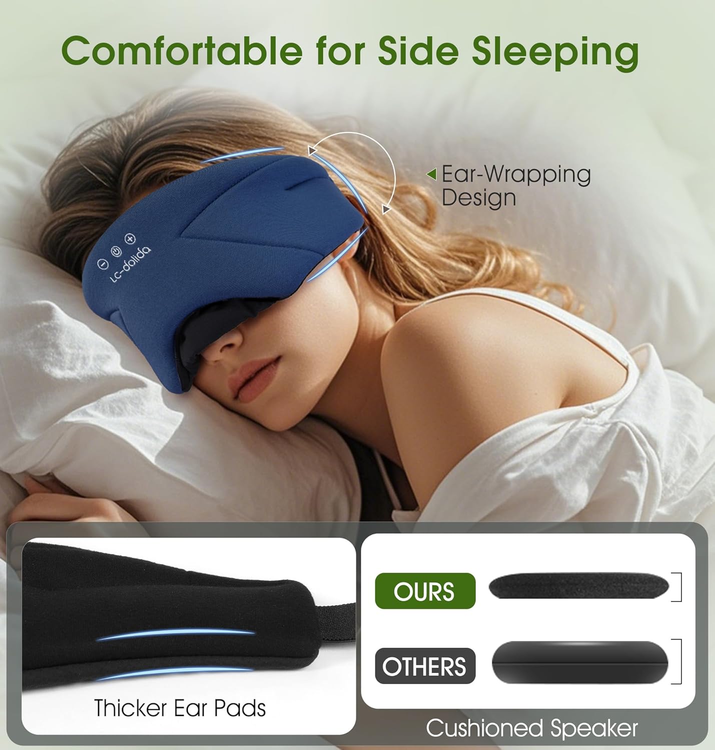 LC-dolida Sleep Mask with Headphones Bluetooth 5.4, Wireless Music Eye Mask for Sleeping Headphones with Soft Bamboo Cotton Cooling Breathable,Ultra-Thin Stereo Speaker for Side Sleepers-Black