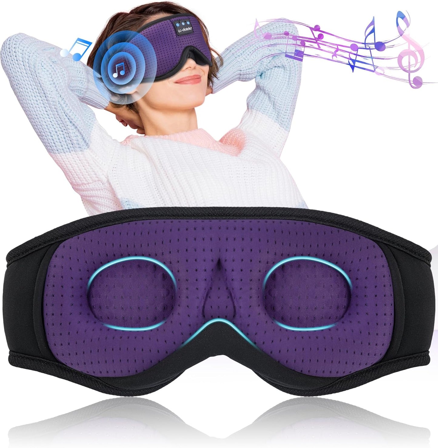 LC-dolida Sleep Headphones, White Noise Bluetooth Sleep Mask 3D Wireless Eye Mask Sleeping with Timing, Sleep Mask with Bluetooth Headphones for Side Sleepers Travel Yoga