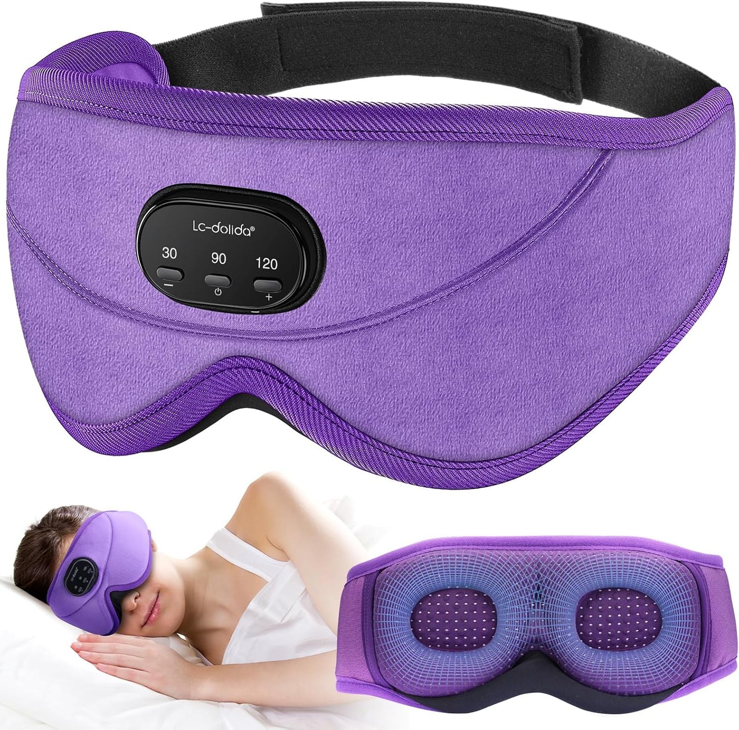 LC-dolida White Noise Sleep Mask, 3D Sleep Headphones with 16 Soothing Sounds, Bluetooth 5.4 Sleep Eye Mask with Timer, Total Blackout Sleeping Headphones for Side Sleeper(Black)